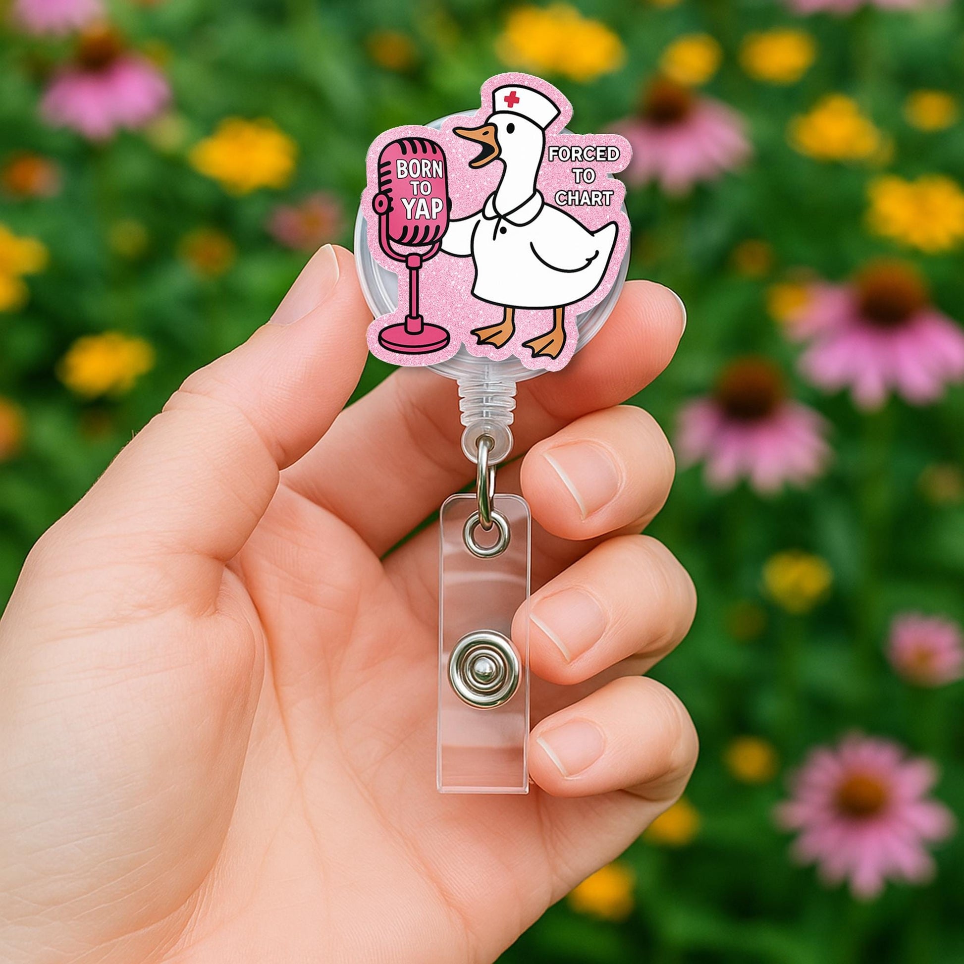Funny Nurse Badge Reel, Goose ID Badge Holder, Born to Yap Badge Clip, Silly Animal RN Gift, Retractable Badge Reel