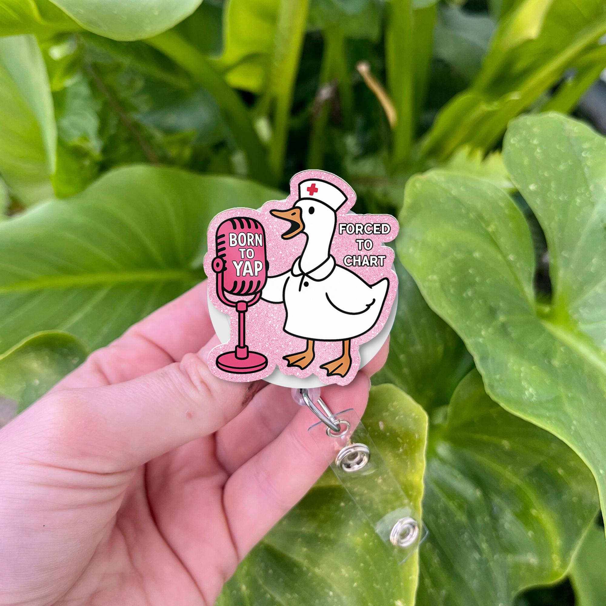 Funny Nurse Badge Reel, Goose ID Badge Holder, Born to Yap Badge Clip, Silly Animal RN Gift, Retractable Badge Reel