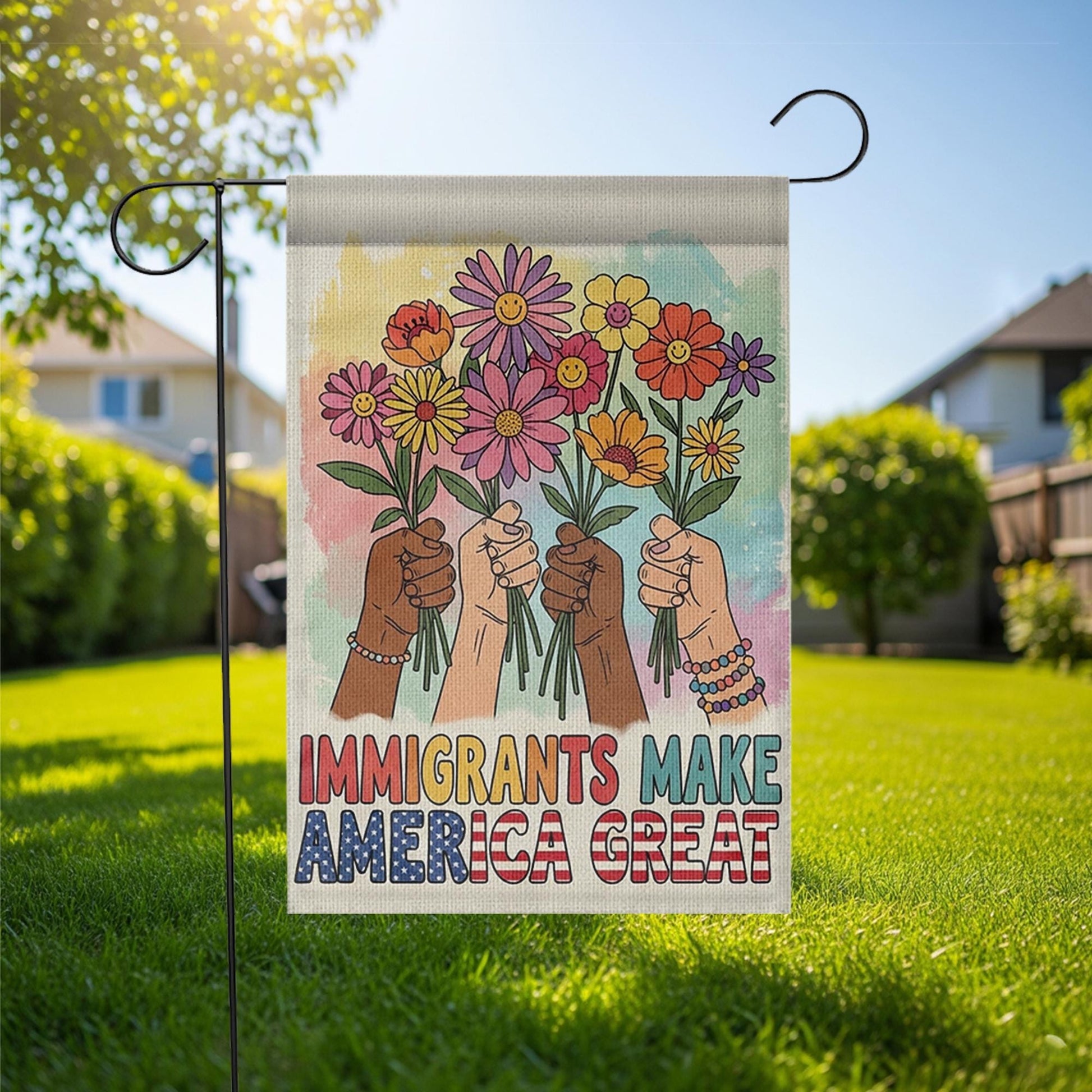 Immigrants Make America Great Garden Flag, Anti Racist Yard Decor, Diversity Inclusion Banner, Protest Pride Outdoor Sign