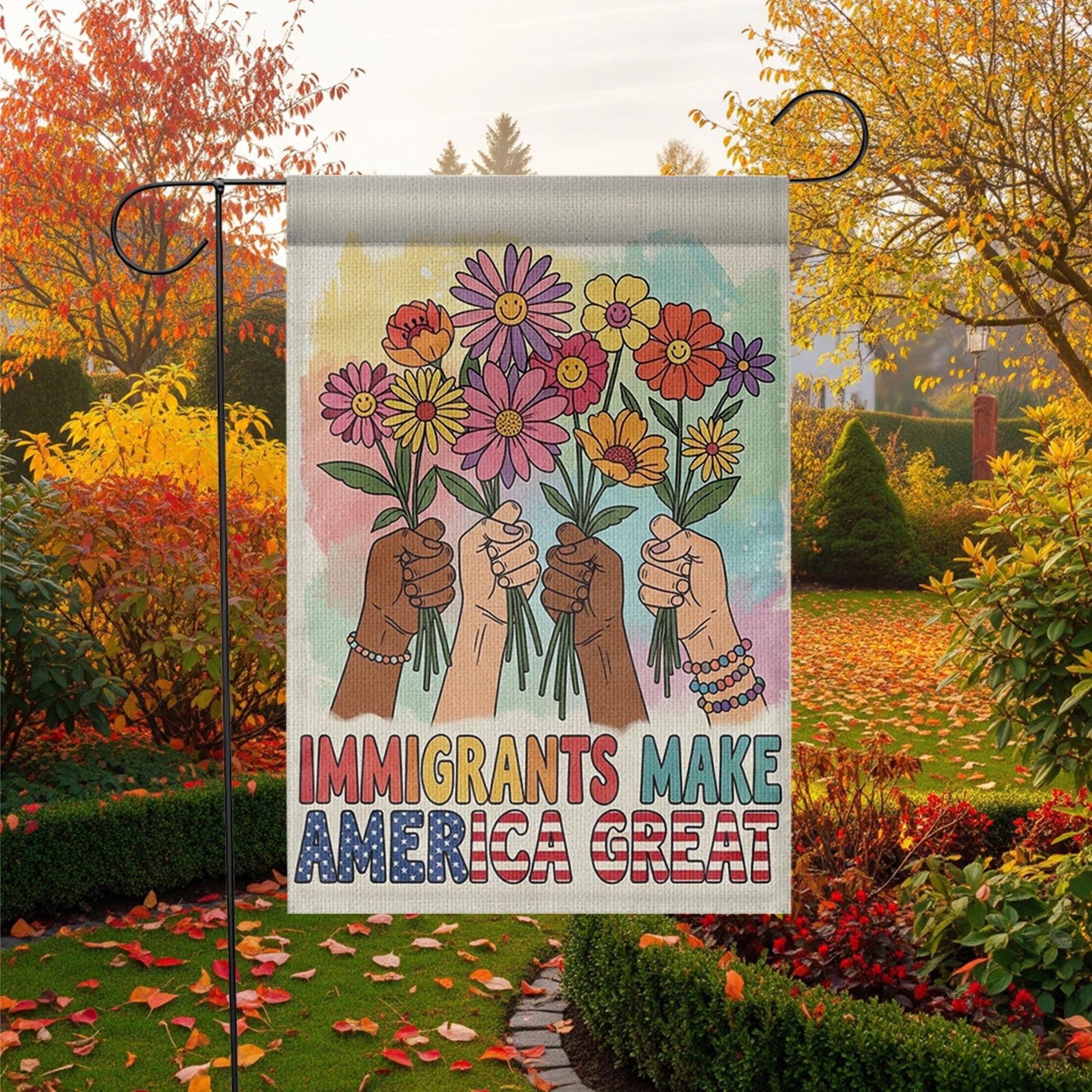 Immigrants Make America Great Garden Flag, Anti Racist Yard Decor, Diversity Inclusion Banner, Protest Pride Outdoor Sign
