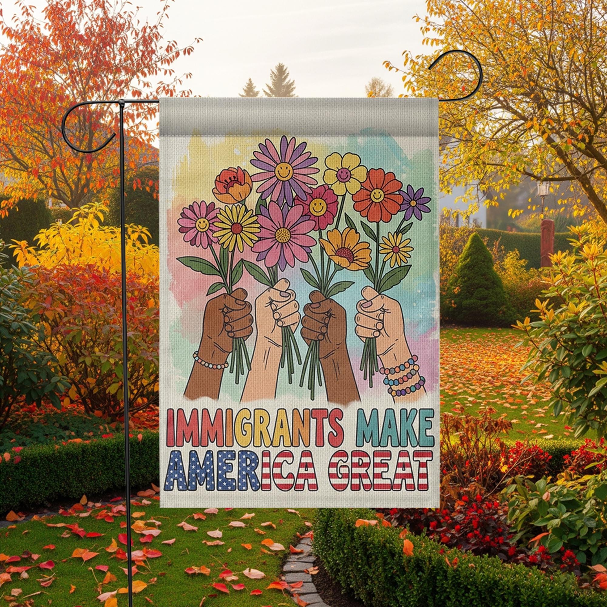 Immigrants Make America Great Garden Flag, Anti Racist Yard Decor, Diversity Inclusion Banner, Protest Pride Outdoor Sign