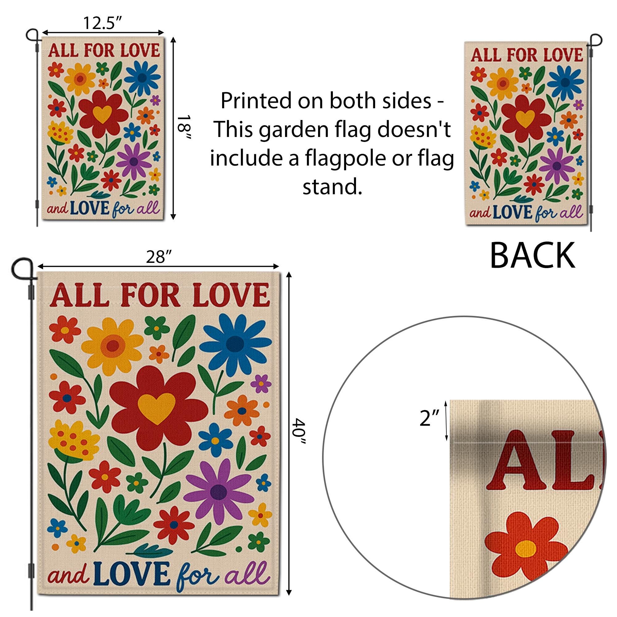 All for Love Garden Flag, Love for All Yard Sign, Colorful Floral Outdoor Decor, Pride Equality Flag, Inclusive Garden Banner