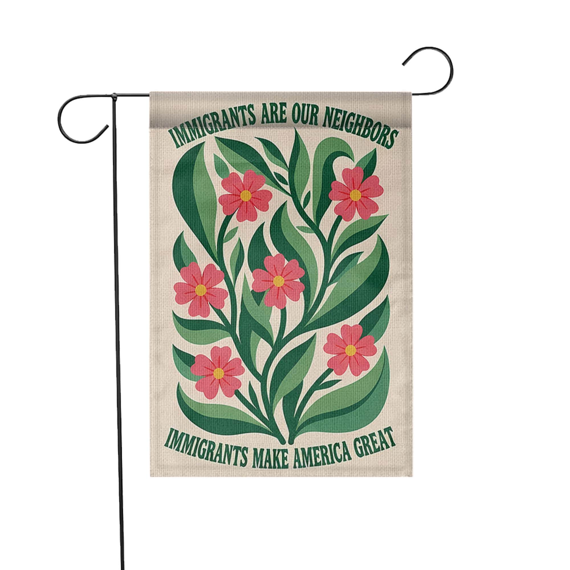 Immigrants Are Our Neighbors Garden Flag, Pro Immigrant Yard Sign, Floral Outdoor Decor, Diversity Equality Banner, Welcome Flag