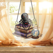Gothic Spider Skull ornament | Witchy Crystal Ball Glass Art | Halloween Book Decor | Dark Academia Window Hanging
