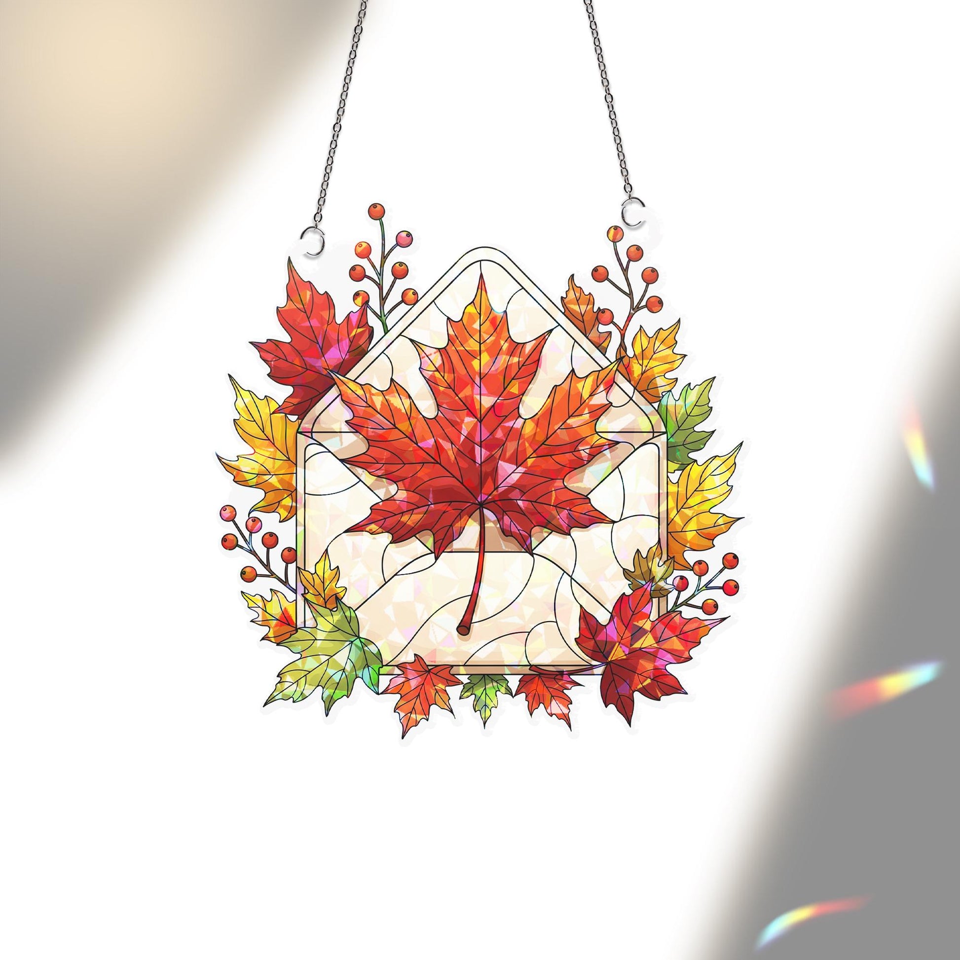 Autumn Maple Leaf Suncatcher | Fall Envelope Window Hanging | Stained Glass Leaf Decor