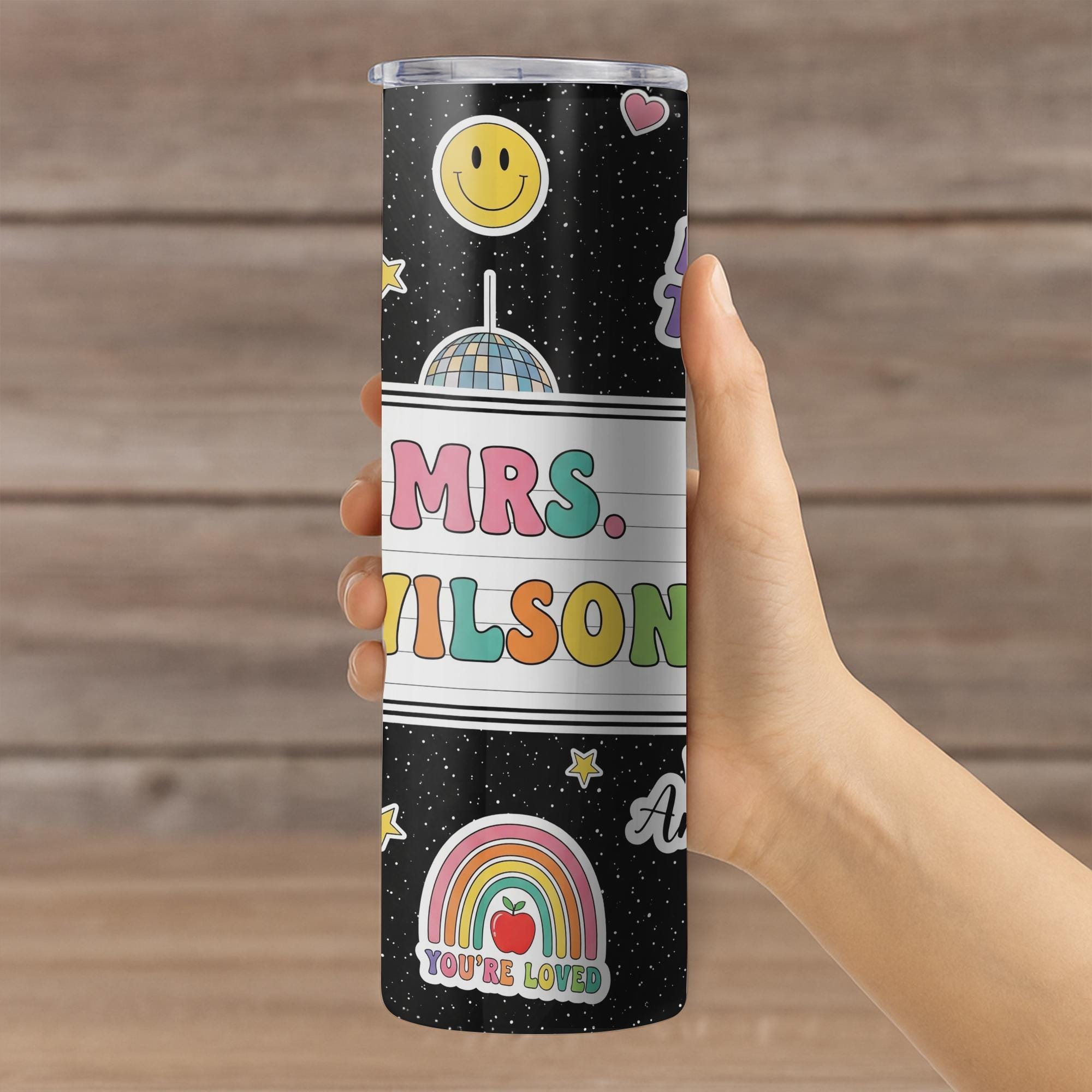 Personalized 20oz Teacher Tumbler, Back to School Gift, Custom Name Cup, Cute Rainbow Teacher Mug, Classroom Appreciation Cup