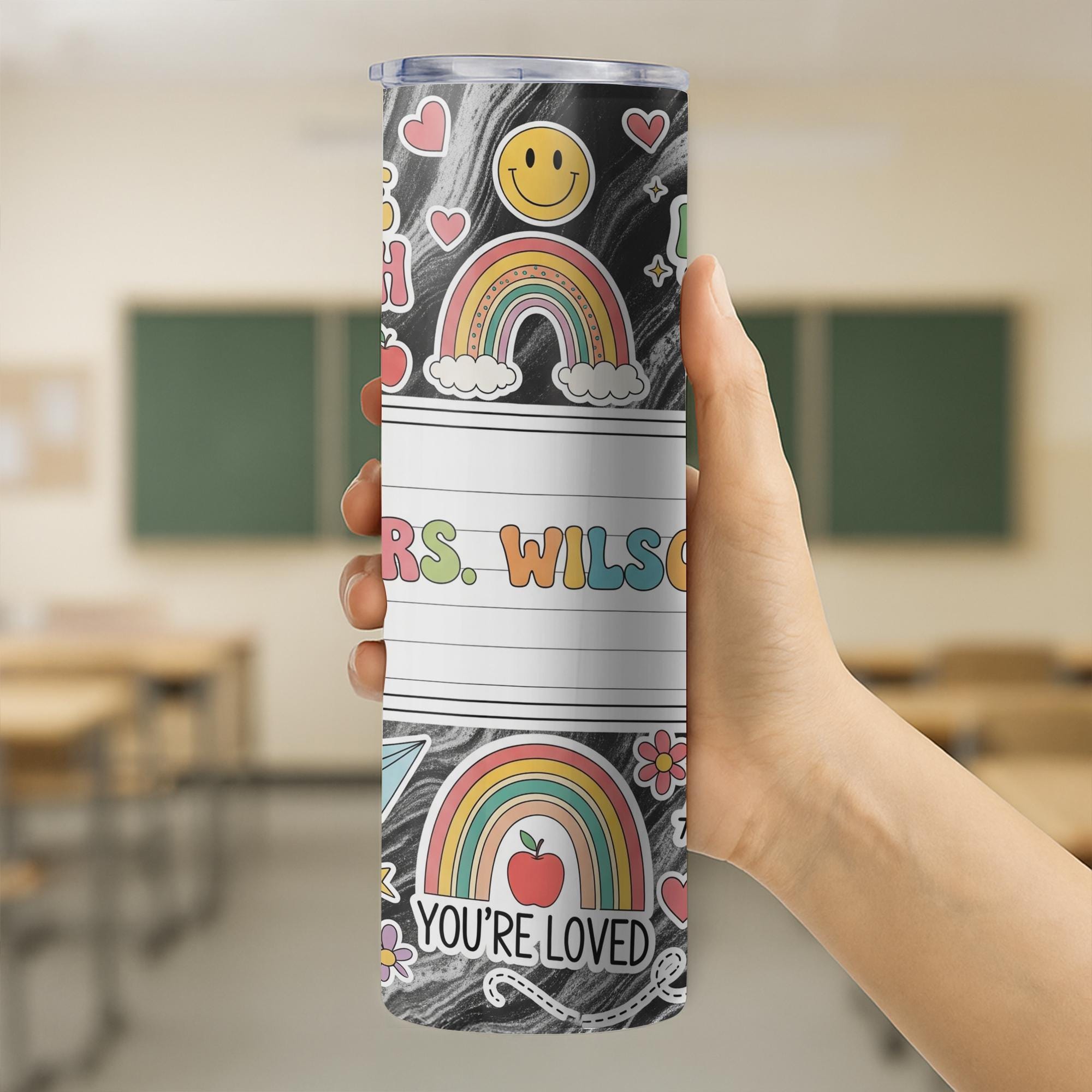 Personalized Teacher 20oz Tumbler, Rainbow Classroom Gift, Back to School Gift for Teacher, Cute Custom Name Cup, Teacher Appreciation