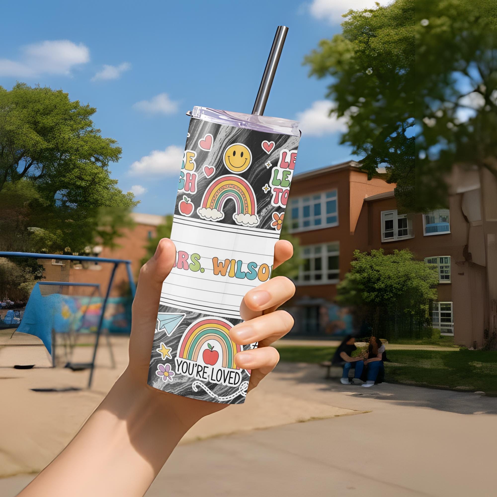 Personalized Teacher 20oz Tumbler, Rainbow Classroom Gift, Back to School Gift for Teacher, Cute Custom Name Cup, Teacher Appreciation