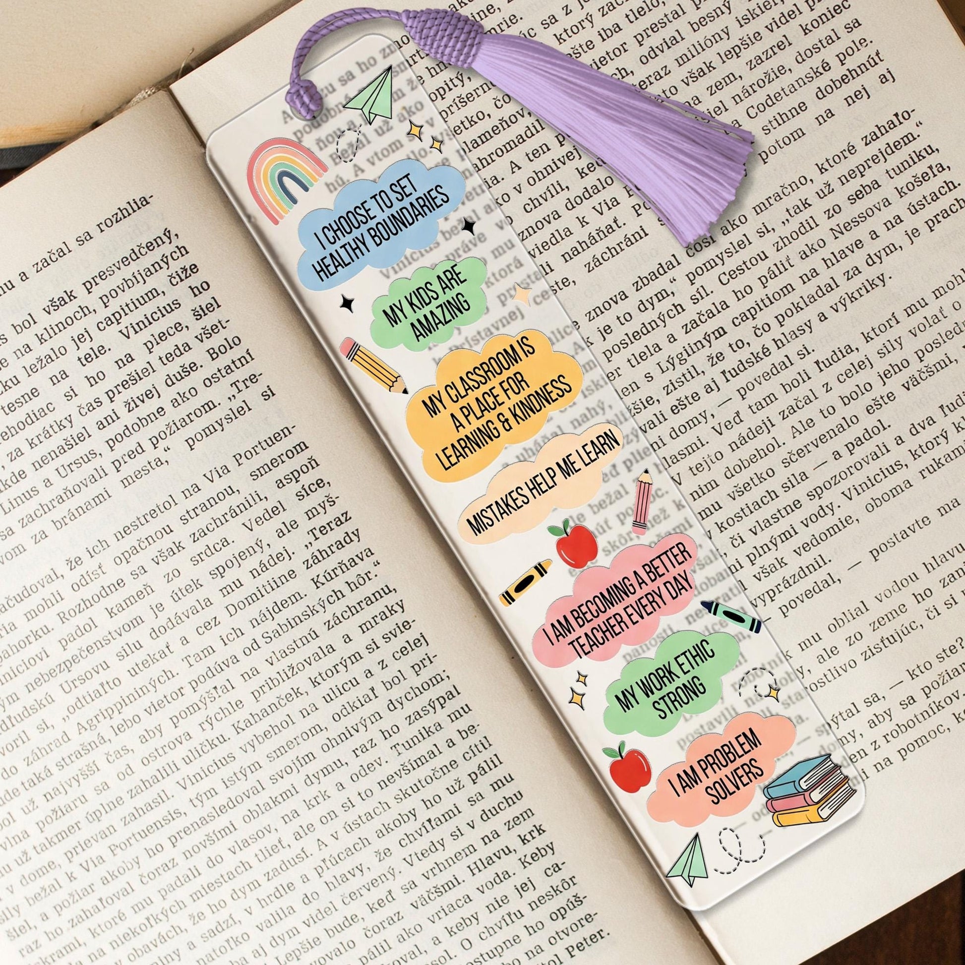 Teacher Affirmation Bookmark – Positive Quotes for Educators – Colorful Tassel Bookmark Gift for Teachers, Classroom, or Students