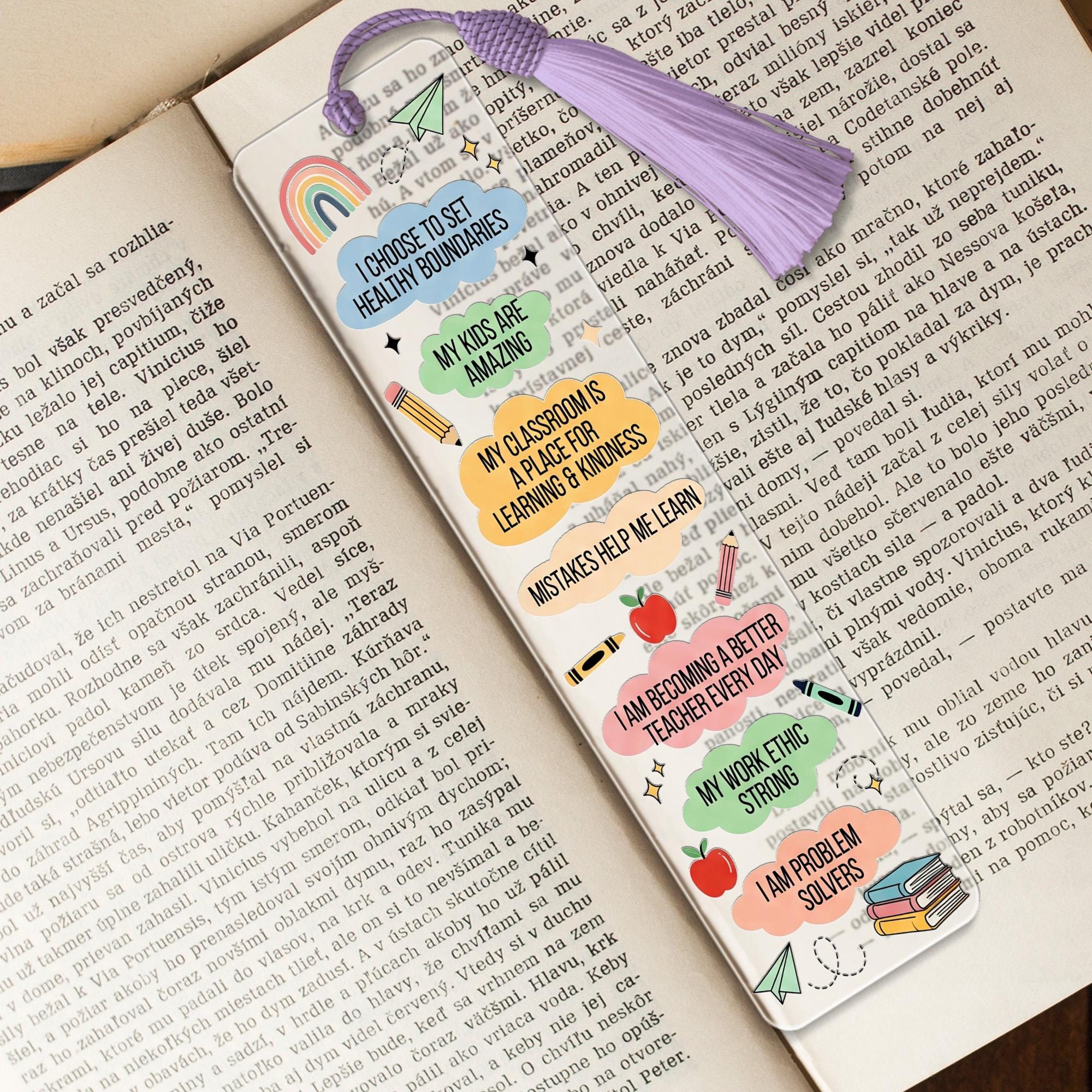 Teacher Affirmation Bookmark – Positive Quotes for Educators – Colorful Tassel Bookmark Gift for Teachers, Classroom, or Students