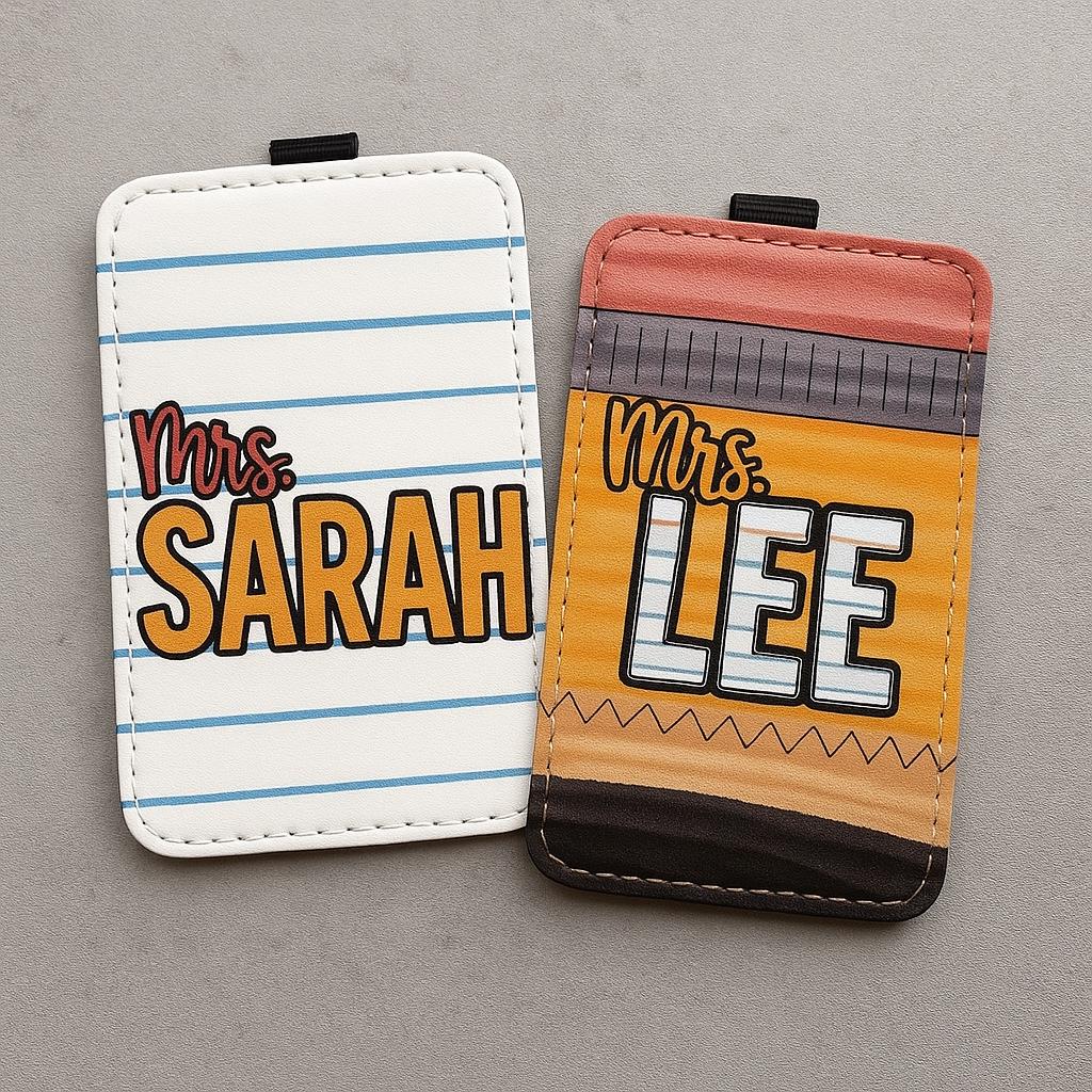 Custom Teacher ID Badge Holder, Personalized Name Tag with Notebook or Pencil Design, Cute Back to School Gift for Educators