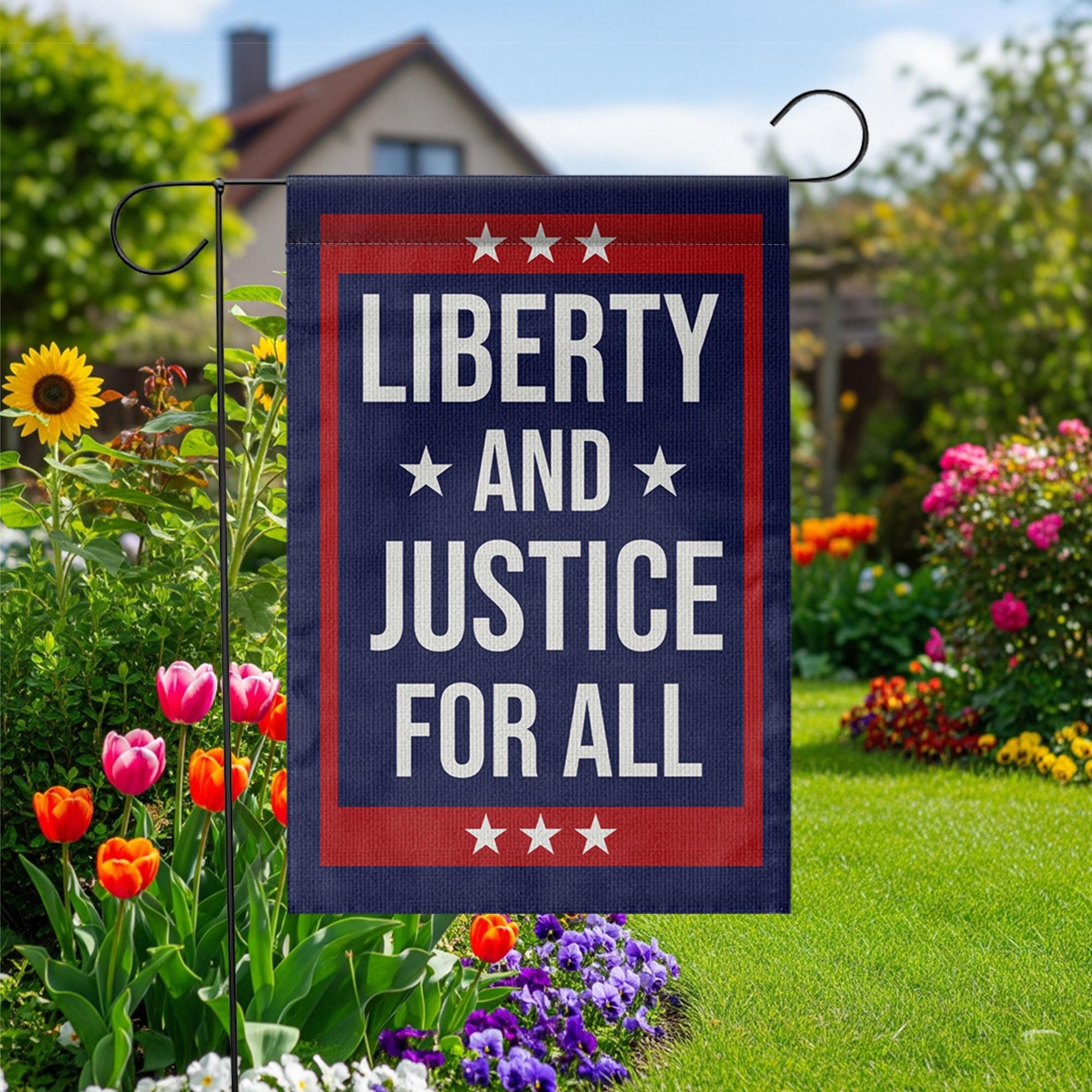 Liberty and Justice Garden Flag, Patriotic Outdoor Decor, Fourth of July Yard Banner, USA Pride Lawn Flag, Americana Decoration