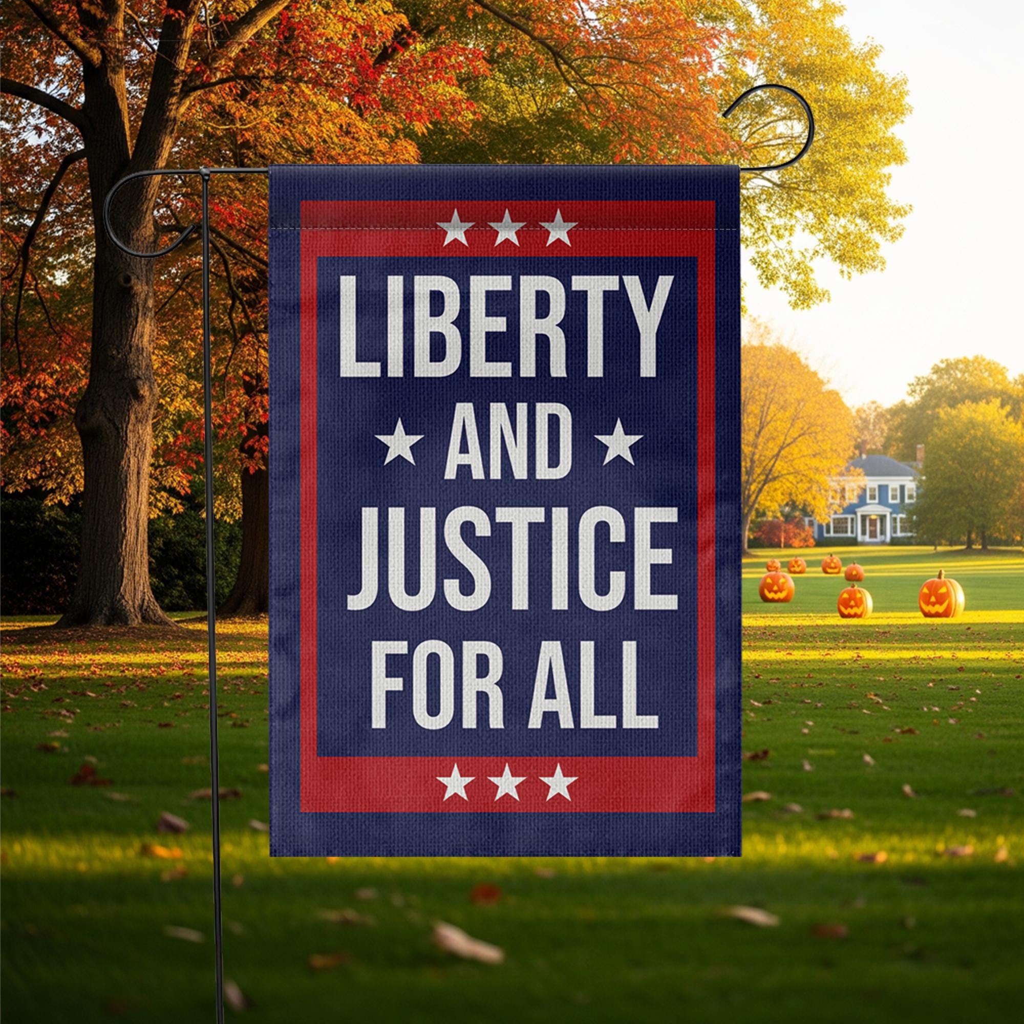 Liberty and Justice Garden Flag, Patriotic Outdoor Decor, Fourth of July Yard Banner, USA Pride Lawn Flag, Americana Decoration