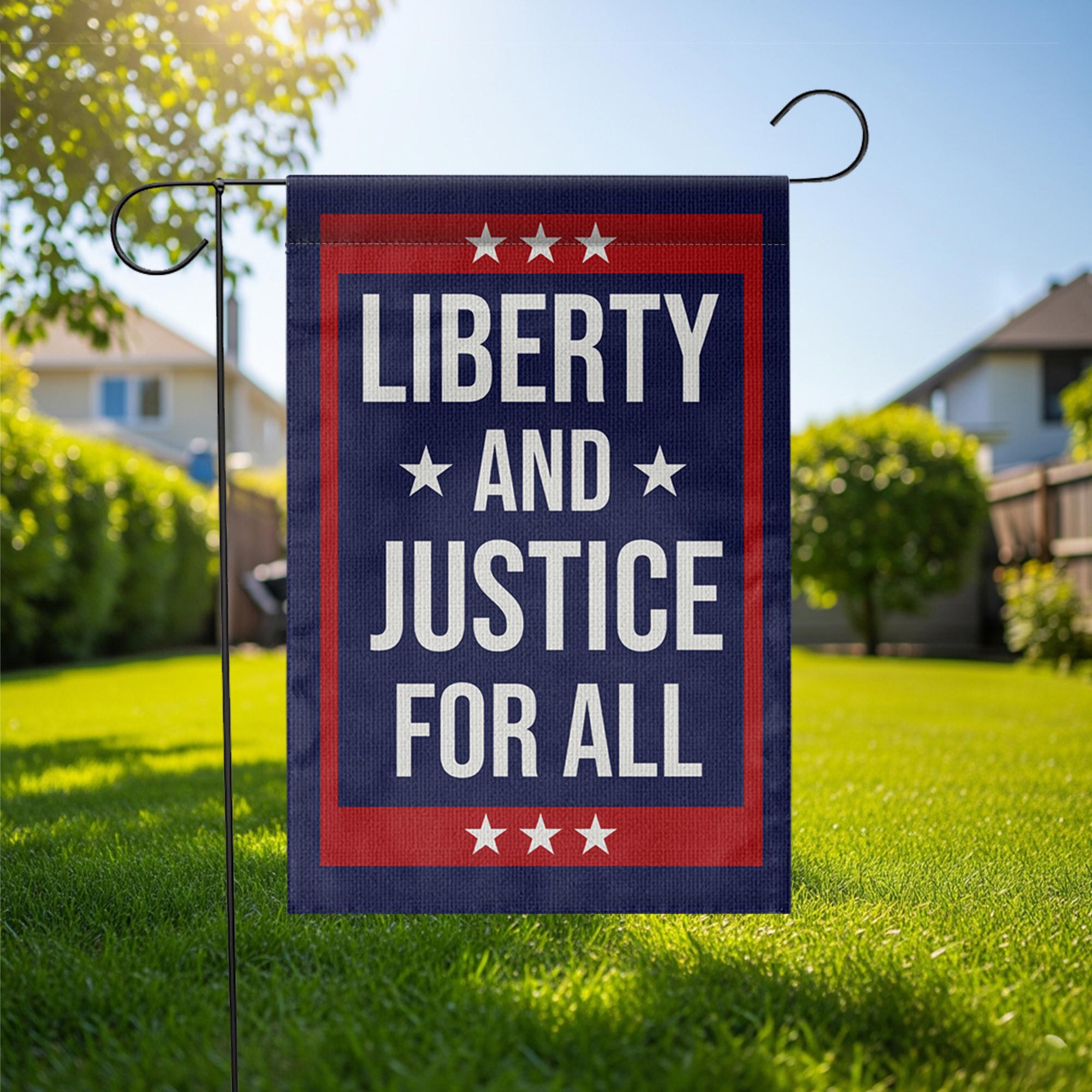 Liberty and Justice Garden Flag, Patriotic Outdoor Decor, Fourth of July Yard Banner, USA Pride Lawn Flag, Americana Decoration