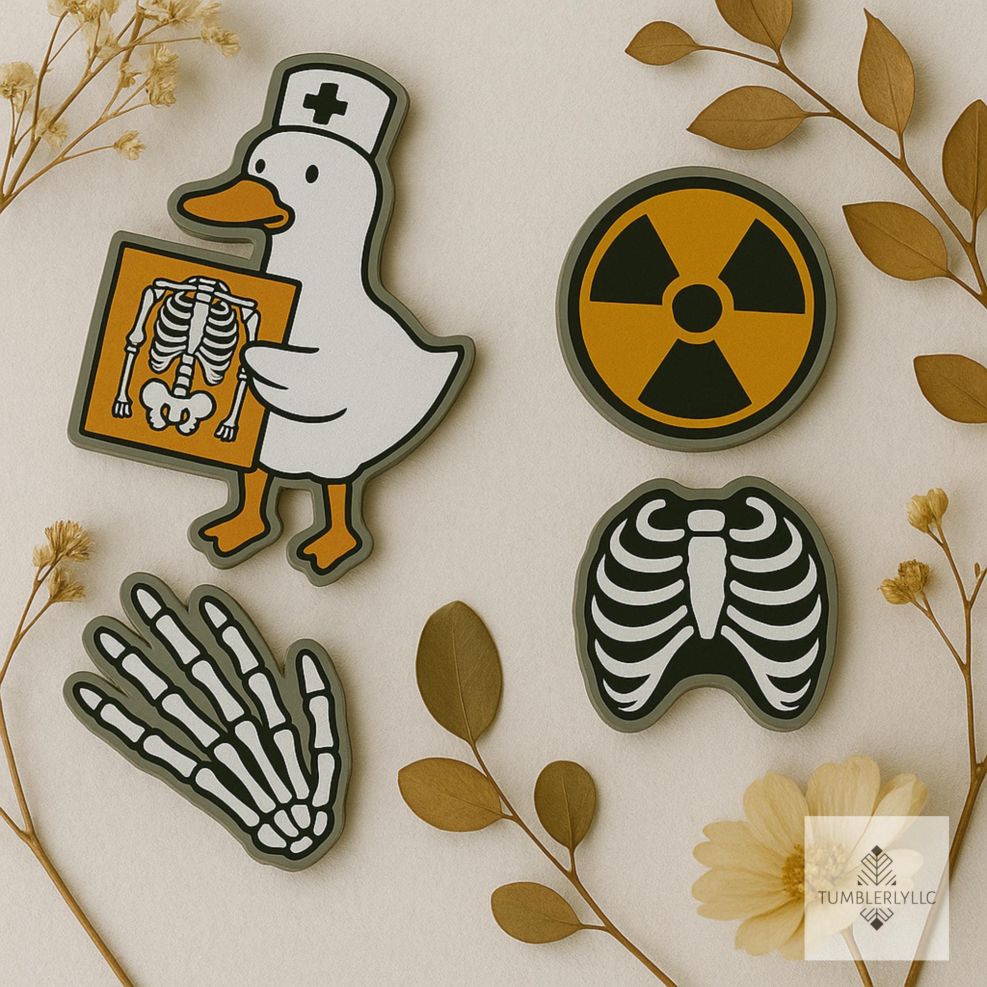 Custom Funny Radiology Shoe Charms, Acrylic sandal Accessories Set, Skeleton X-Ray Silly goose Nurse Gift, Medical Badge Reel Decor