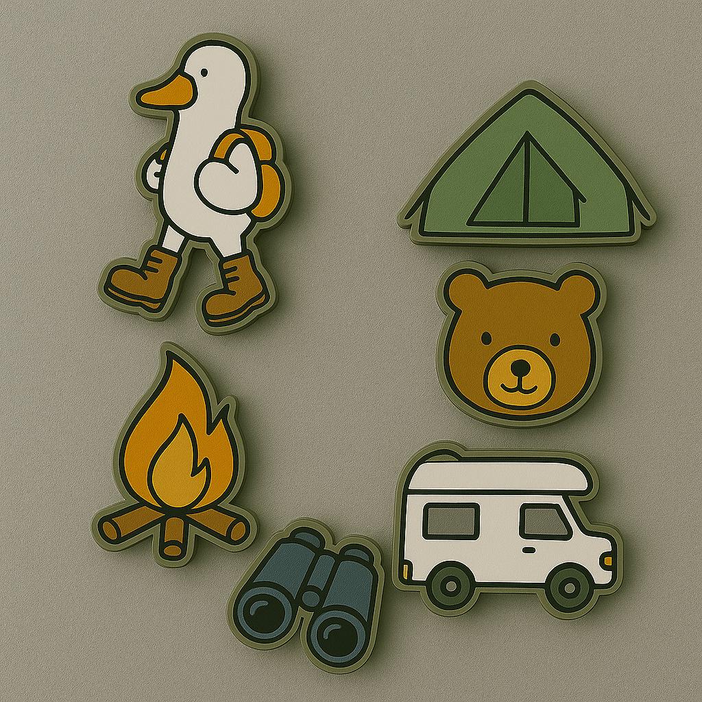 Camping Shoe Charms Set, Custom Summer Acrylic sandal Accessories, Hiking silly goose, custom charm, Campfire, Bear & Outdoor Gift