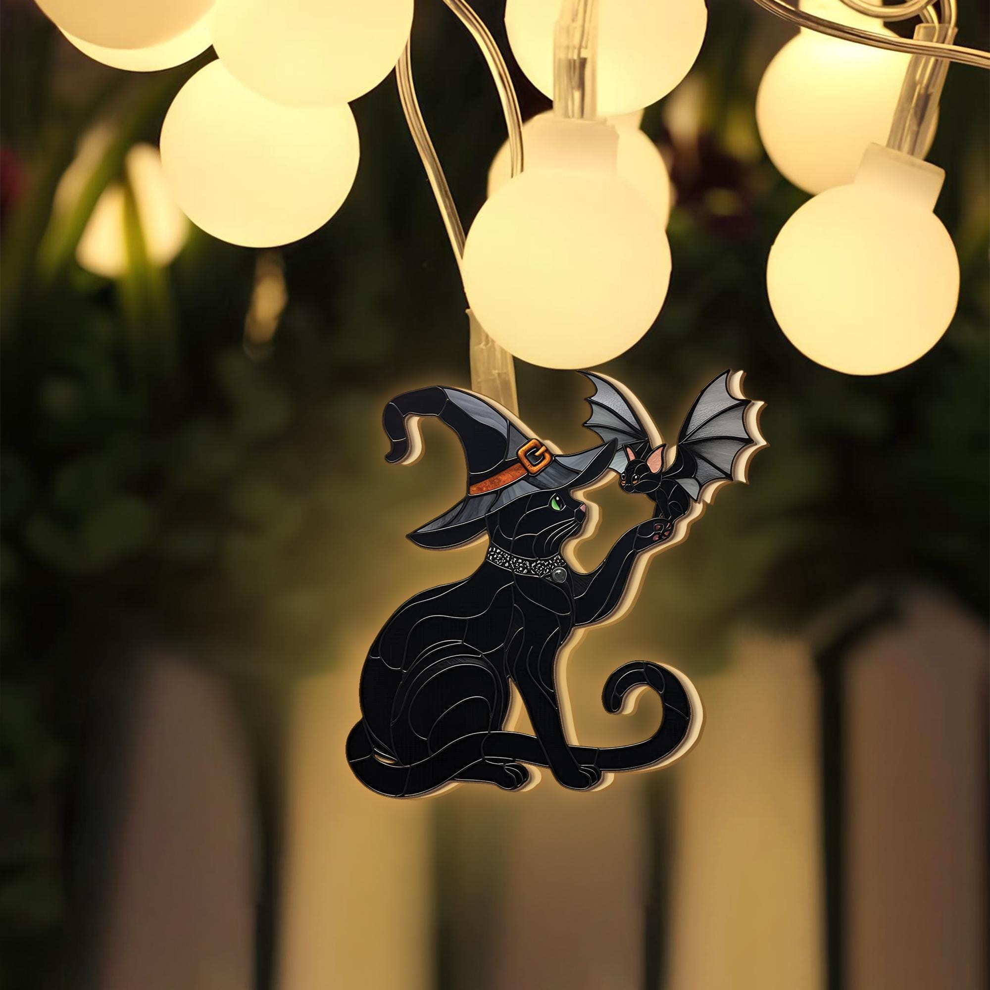 Halloween Cat String Lights – Witch Black Cat Fairy Lights for Spooky Decor, Indoor Halloween Room Lighting, Fall Party Garland