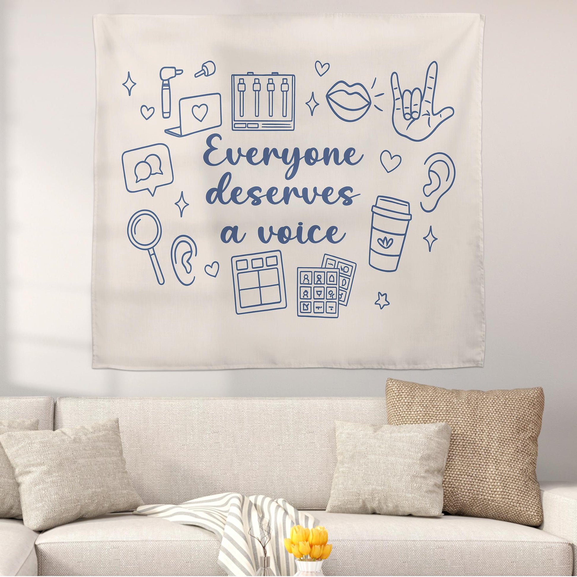 Speech Therapist Tapestry – Everyone Deserves a Voice Wall Hanging, SLP Office Decor, Speech Therapy Gift for Clinicians & Classrooms