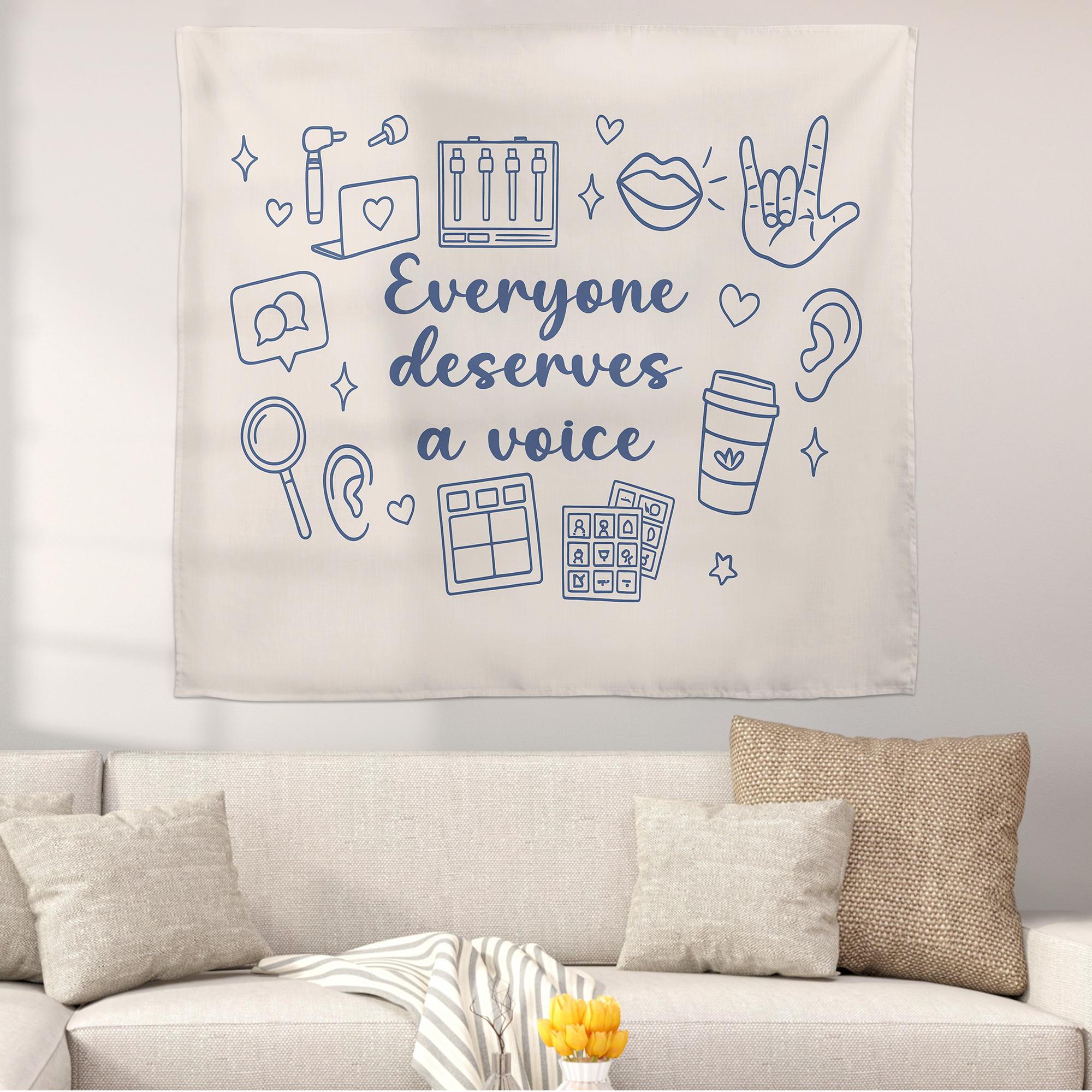 Speech Therapist Tapestry – Everyone Deserves a Voice Wall Hanging, SLP Office Decor, Speech Therapy Gift for Clinicians & Classrooms