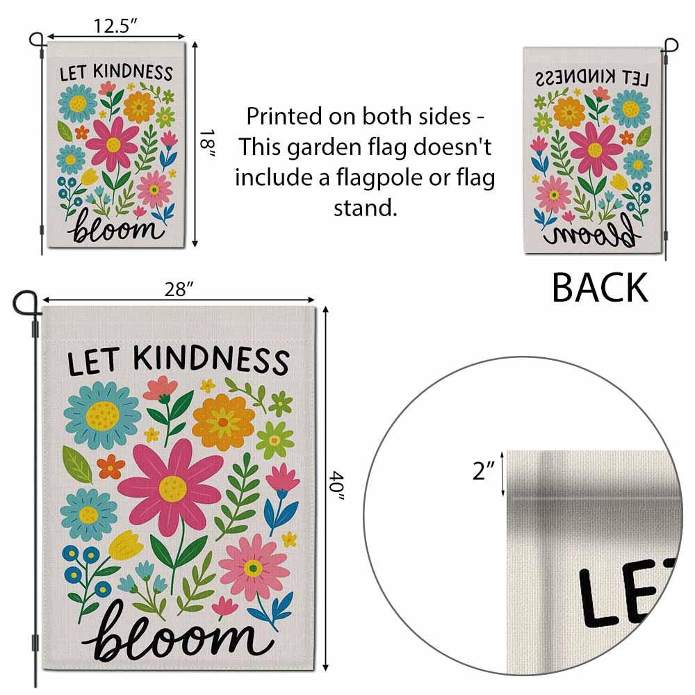 Let Kindness Bloom Garden Flag, Colorful Floral Kindness Banner, Inspirational Garden Flag Gift, Classroom Decor, Teacher Gifts