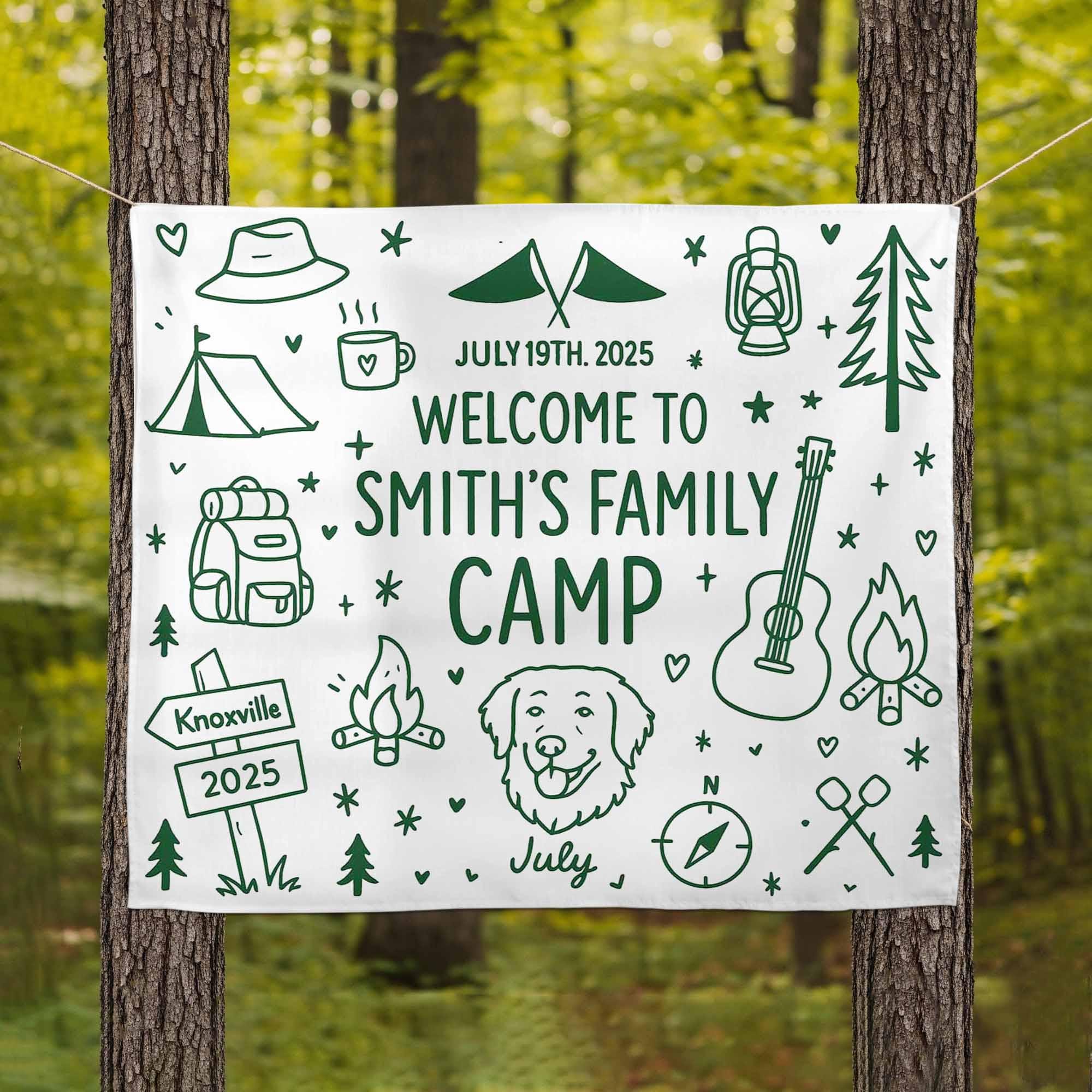 Custom Family Camp Tapestry, Camping Banner for Reunion, Personalized Outdoor Sign, Summer Camp Decor, Smith Family Banner