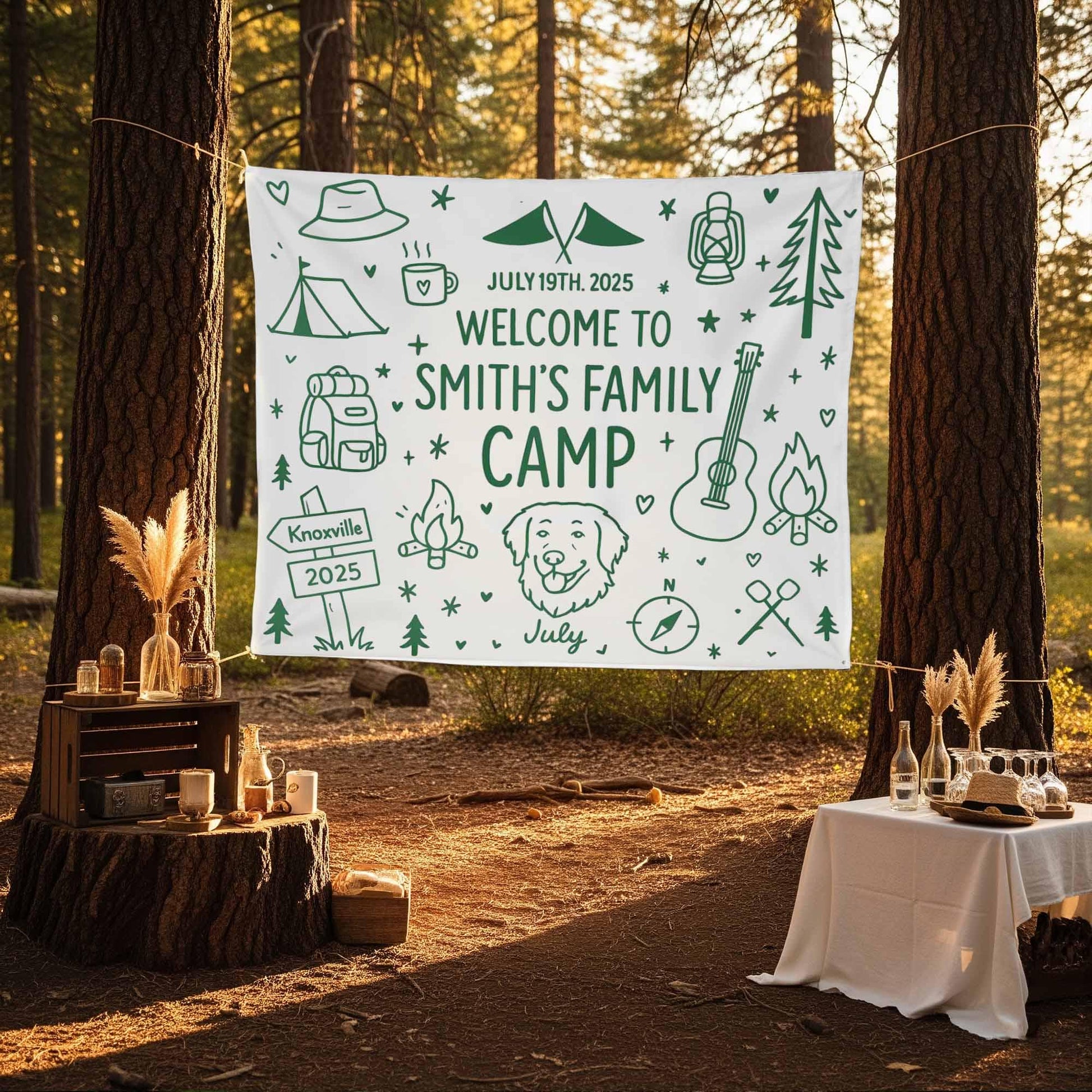Custom Family Camp Tapestry, Camping Banner for Reunion, Personalized Outdoor Sign, Summer Camp Decor, Smith Family Banner