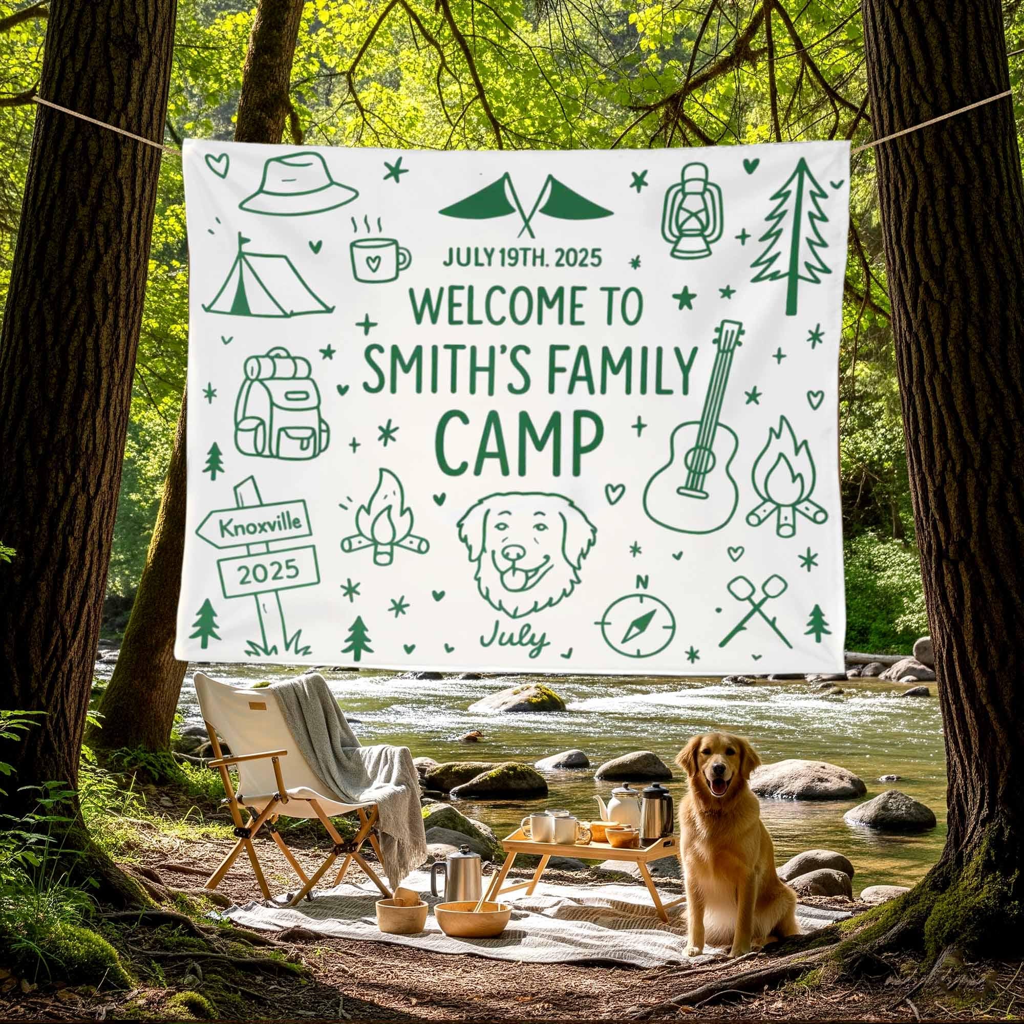Custom Family Camp Tapestry, Camping Banner for Reunion, Personalized Outdoor Sign, Summer Camp Decor, Smith Family Banner