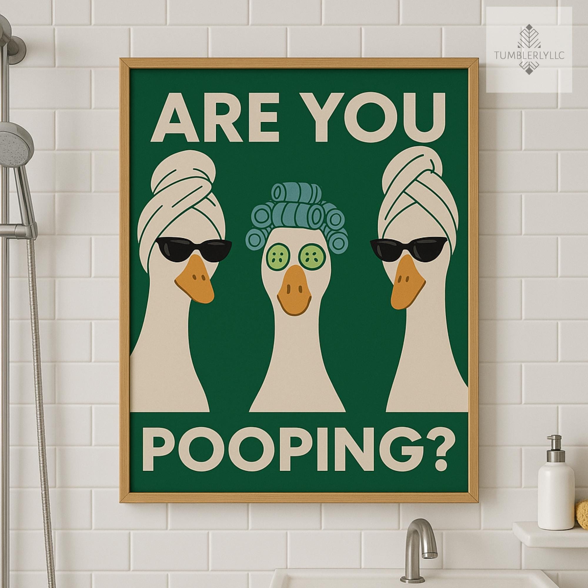 Funny Goose Bathroom Poster – Unframed Are You Pooping Wall Art, Silly Goose Spa Print, Quirky Toilet Humor Decor for Guest Bathroom