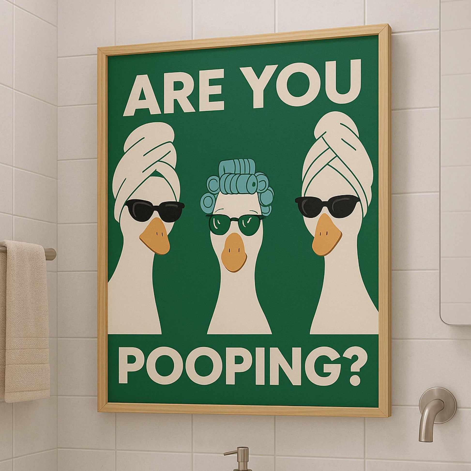 Funny Goose Bathroom Poster – Unframed Are You Pooping Wall Art, Silly Goose Spa Print, Quirky Toilet Humor Decor for Guest Bathroom