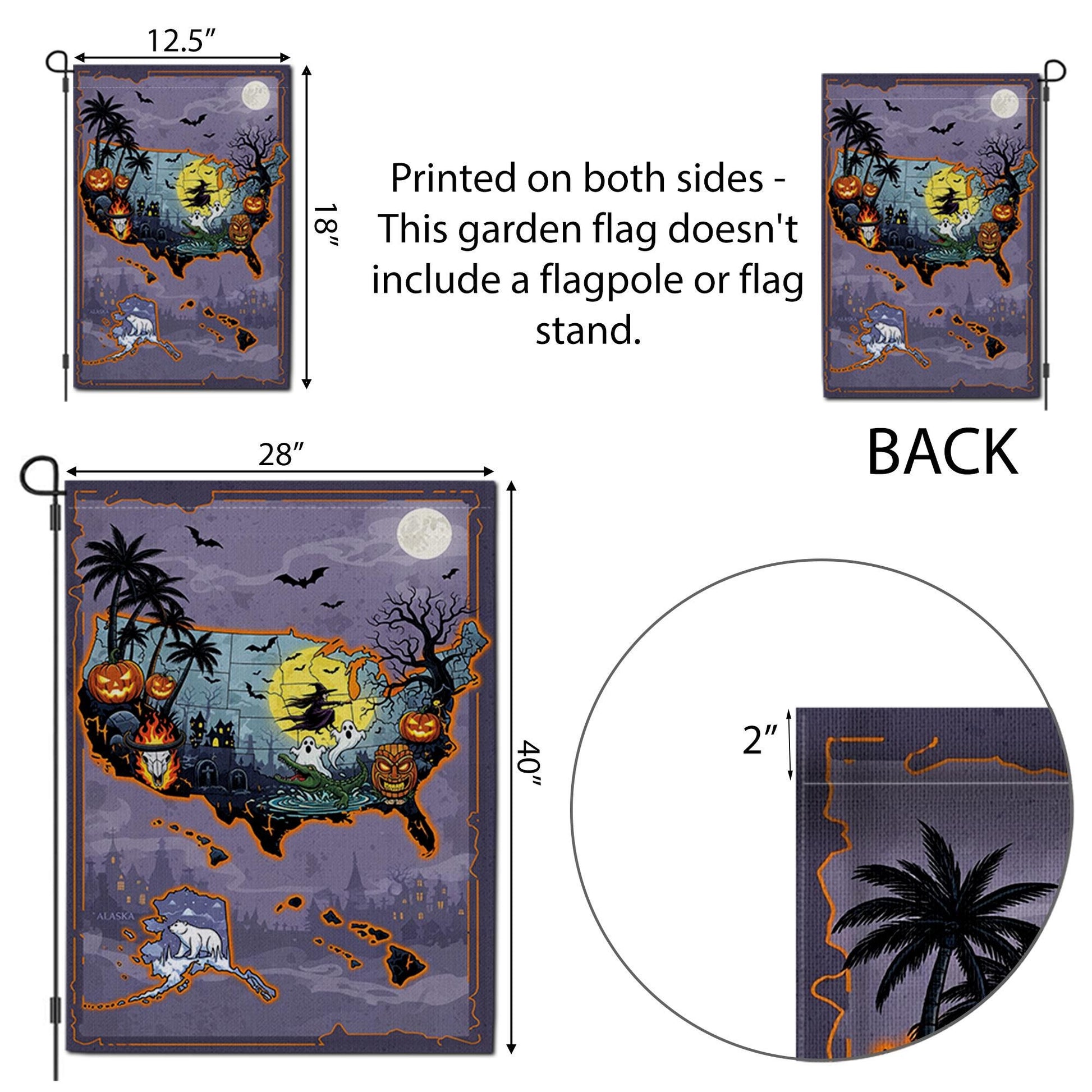 Halloween USA Map Garden Flag, Haunted House Yard Decor, Spooky Fall Outdoor Banner, Trick or Treat Witch Ghost Pumpkin Map Flag