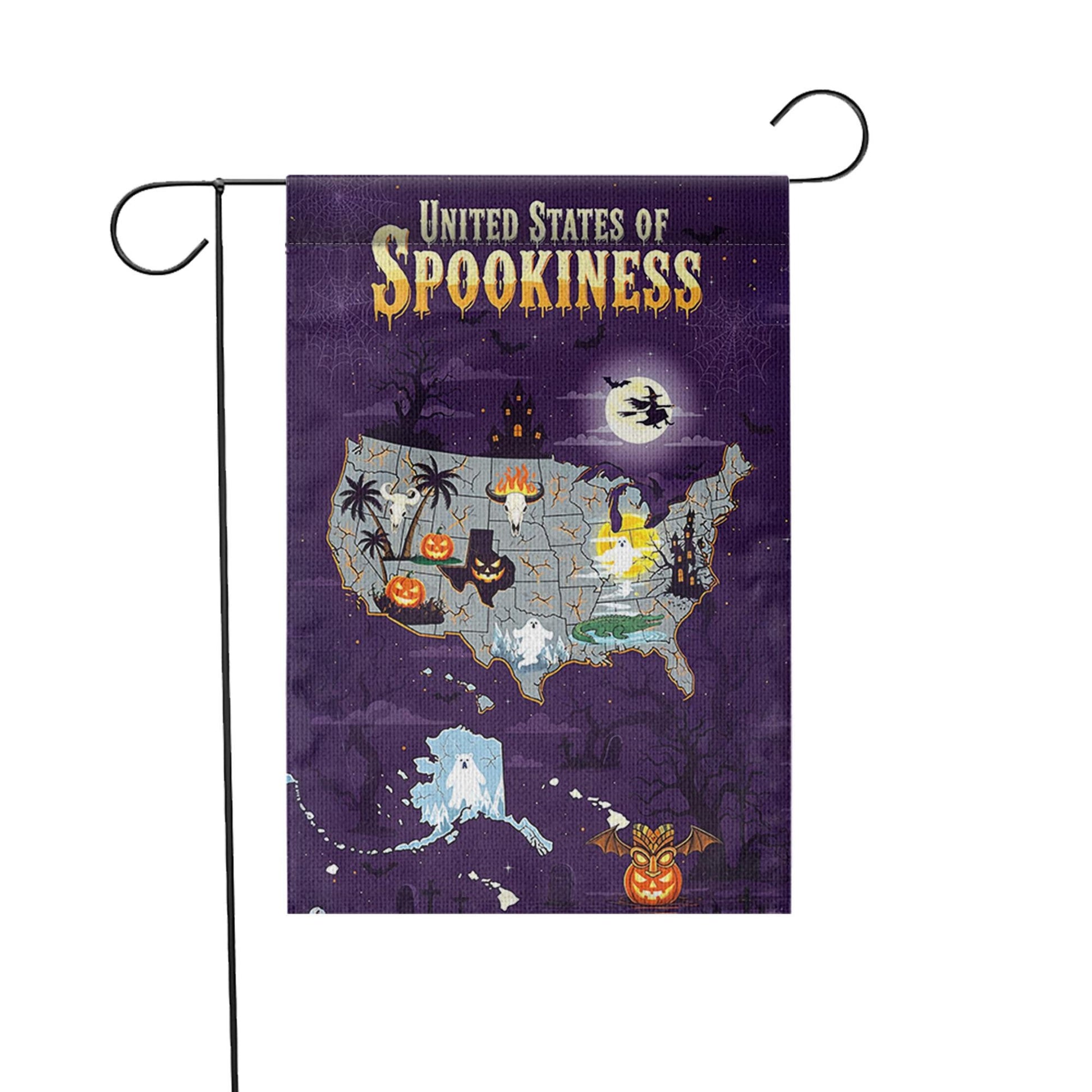 United States of Spookiness Halloween Map Flag, Scary Haunted Yard Banner, Ghost Witch Pumpkin Fall Outdoor Garden Decoration
