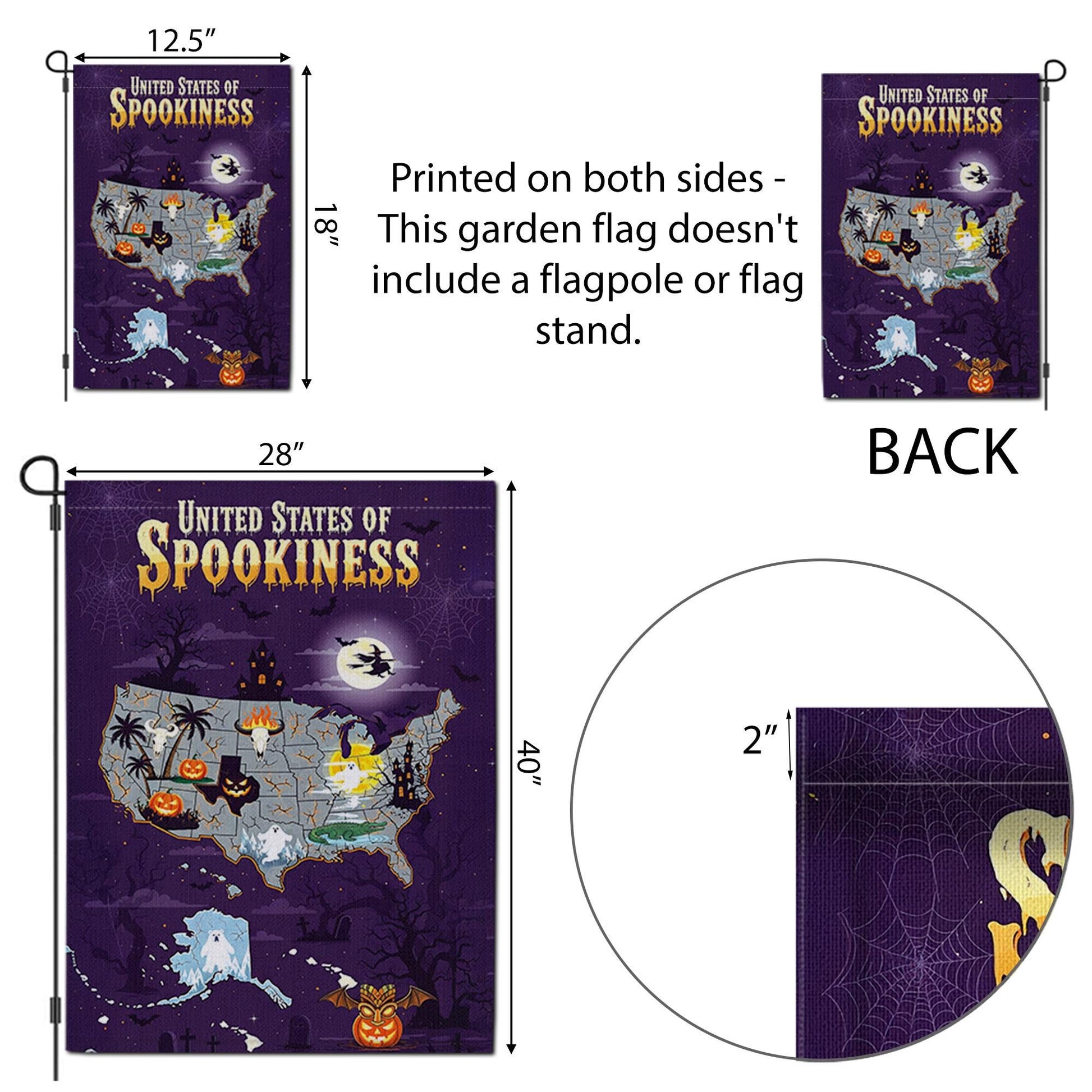 United States of Spookiness Halloween Map Flag, Scary Haunted Yard Banner, Ghost Witch Pumpkin Fall Outdoor Garden Decoration