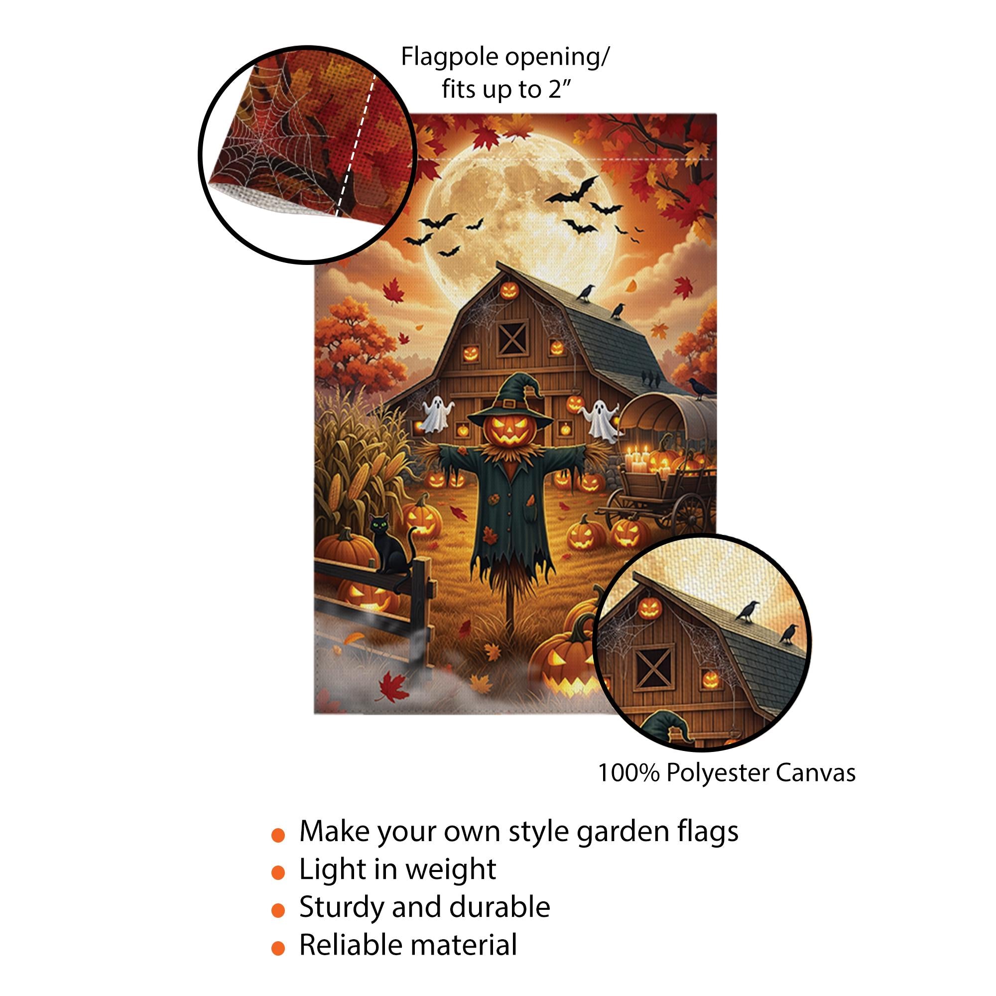 Halloween Farmhouse Garden Flag, Scarecrow Pumpkin Barn Yard Decor, Fall Harvest Outdoor Banner, Spooky Autumn Rustic Lawn Decoration