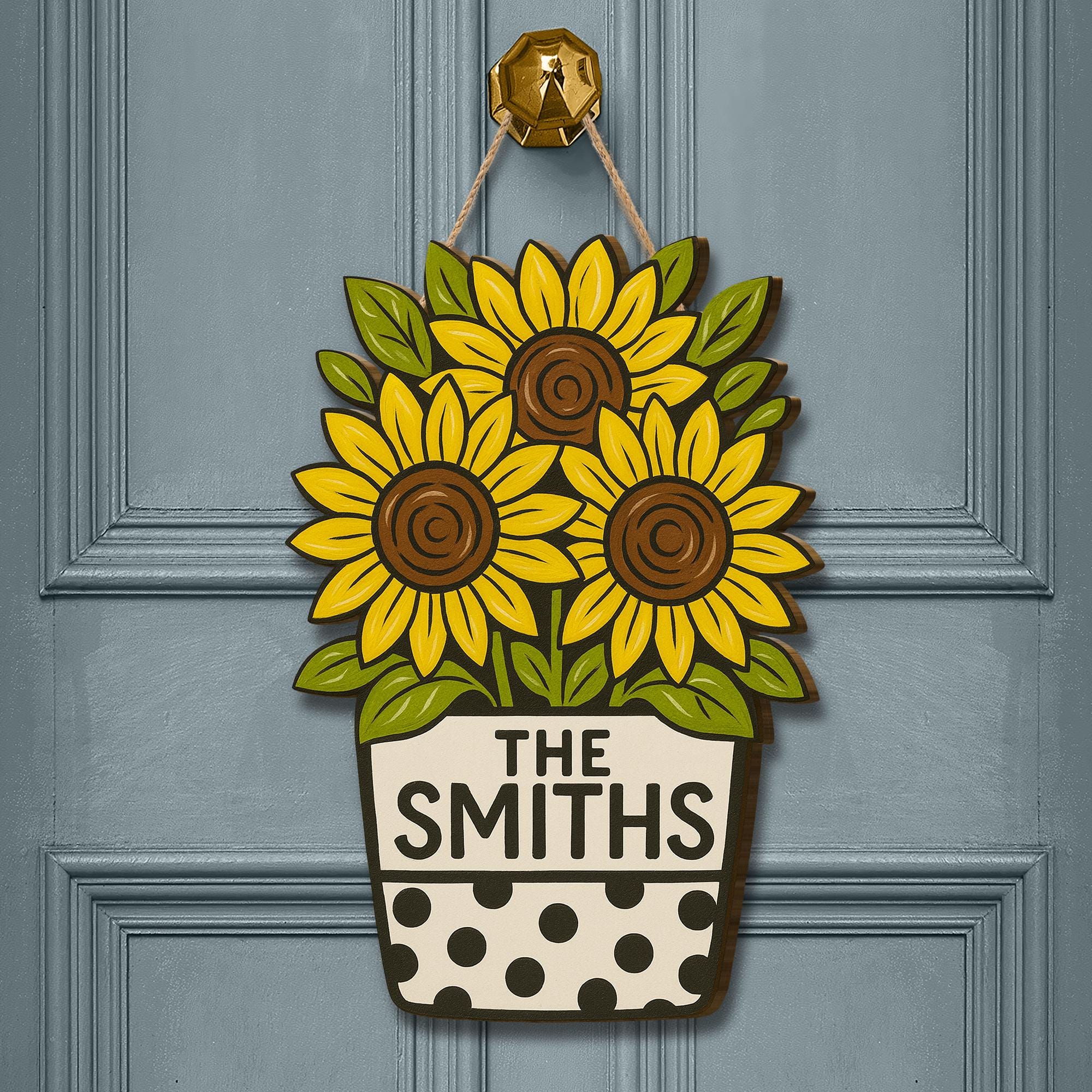 Sunflower Door Hanger, Personalized Family Name Sign, Custom Wooden Front Door Decor, Rustic Floral Summer Porch Accent