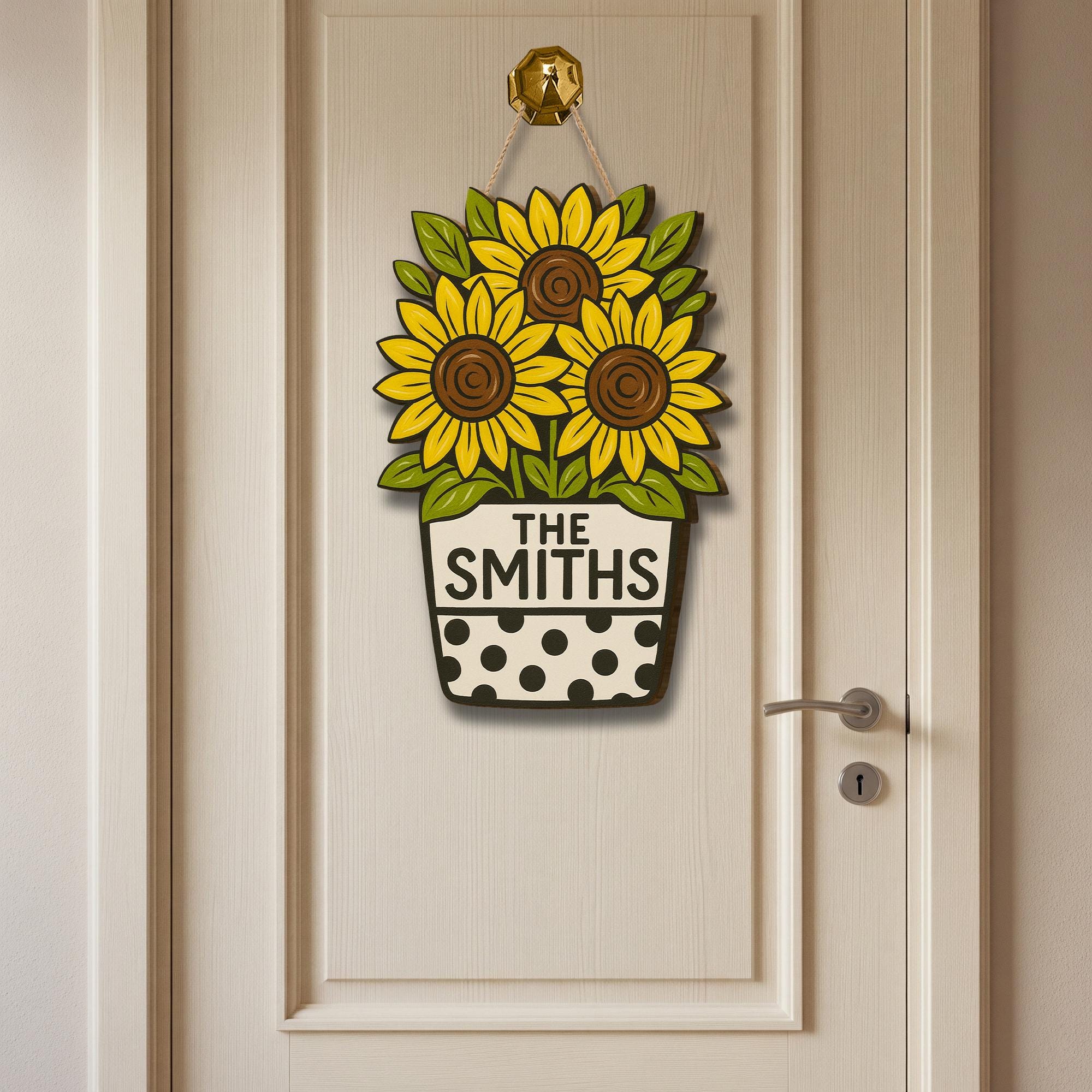 Sunflower Door Hanger, Personalized Family Name Sign, Custom Wooden Front Door Decor, Rustic Floral Summer Porch Accent