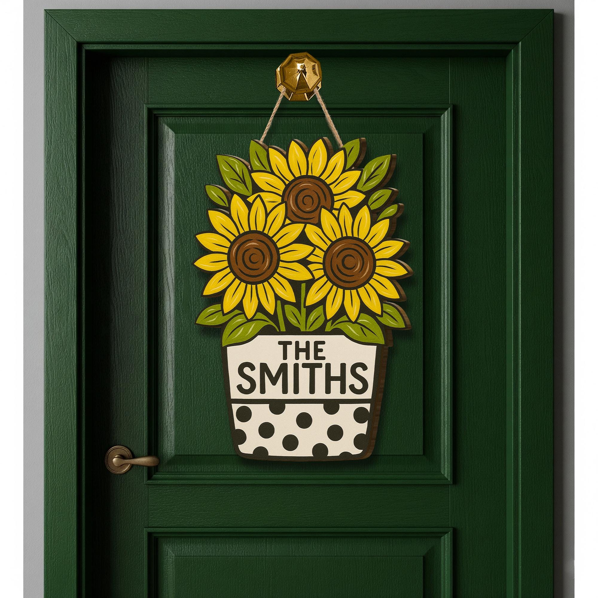 Sunflower Door Hanger, Personalized Family Name Sign, Custom Wooden Front Door Decor, Rustic Floral Summer Porch Accent