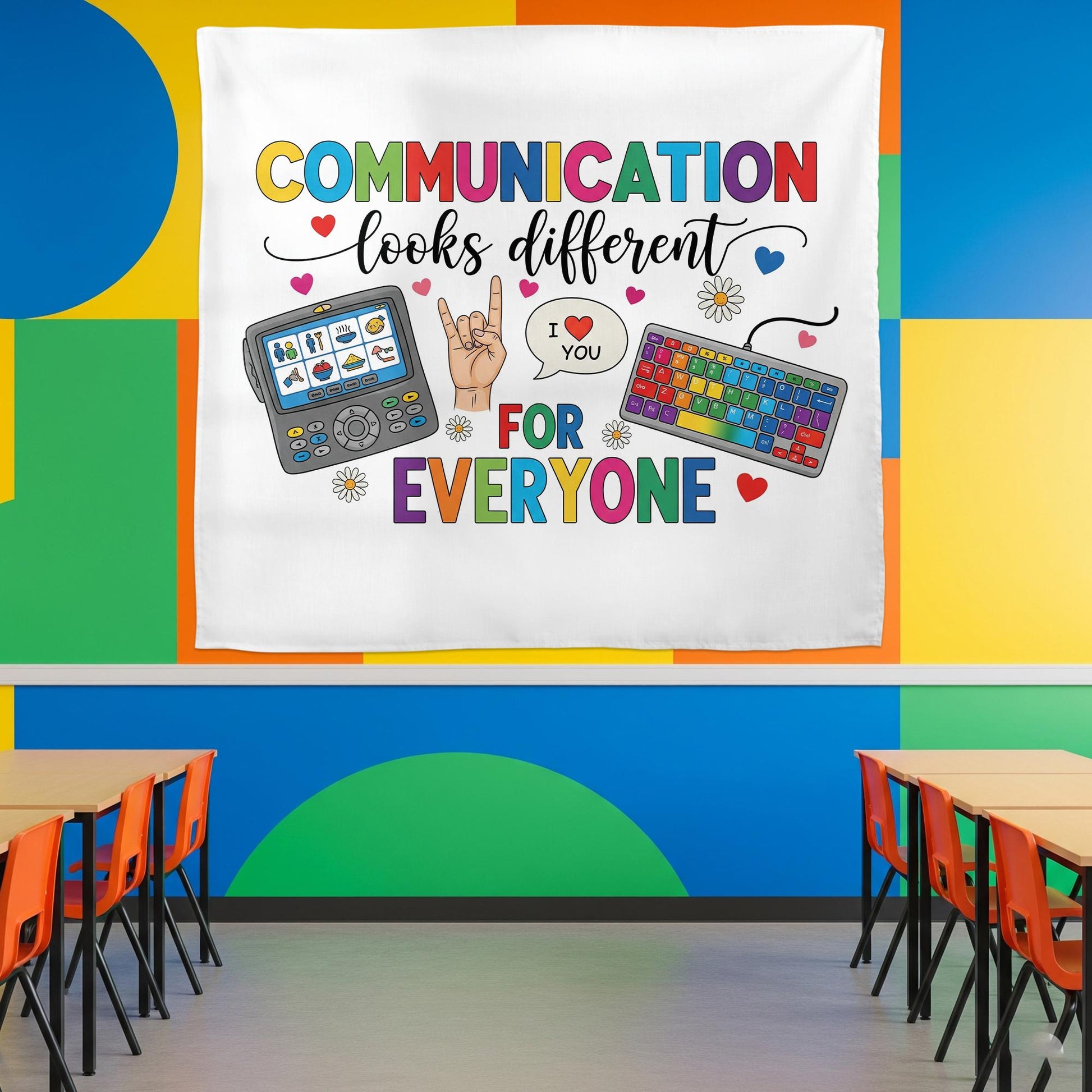 Communication Looks Different Banner - Inclusive Classroom Decor for AAC, ASL, and Special Ed, Speech Therapy Wall Hanging, Teacher Wall Art