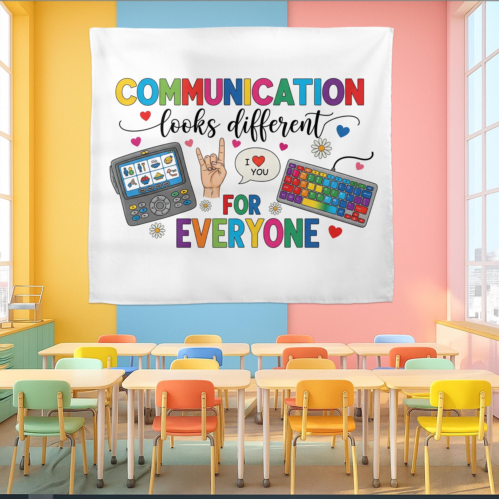 Communication Looks Different Banner - Inclusive Classroom Decor for AAC, ASL, and Special Ed, Speech Therapy Wall Hanging, Teacher Wall Art