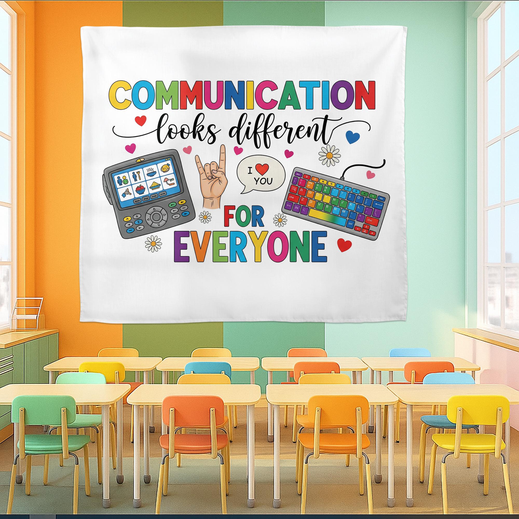 Communication Looks Different Banner - Inclusive Classroom Decor for AAC, ASL, and Special Ed, Speech Therapy Wall Hanging, Teacher Wall Art