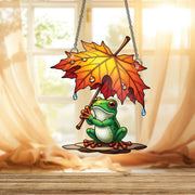Rainy Day Frog Suncatcher, Autumn Leaf Umbrella Window Art, Cute Frog Decor, Fall Home Accent, Unique Animal Lover Gift, Sun Catcher