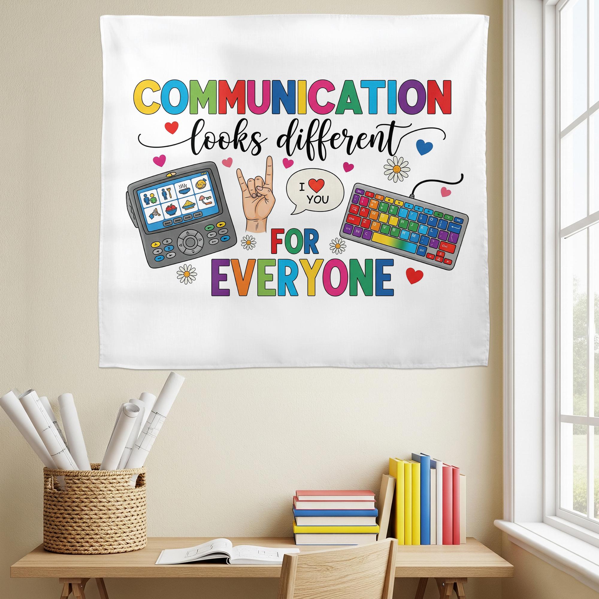 Communication Looks Different Banner - Inclusive Classroom Decor for AAC, ASL, and Special Ed, Speech Therapy Wall Hanging, Teacher Wall Art
