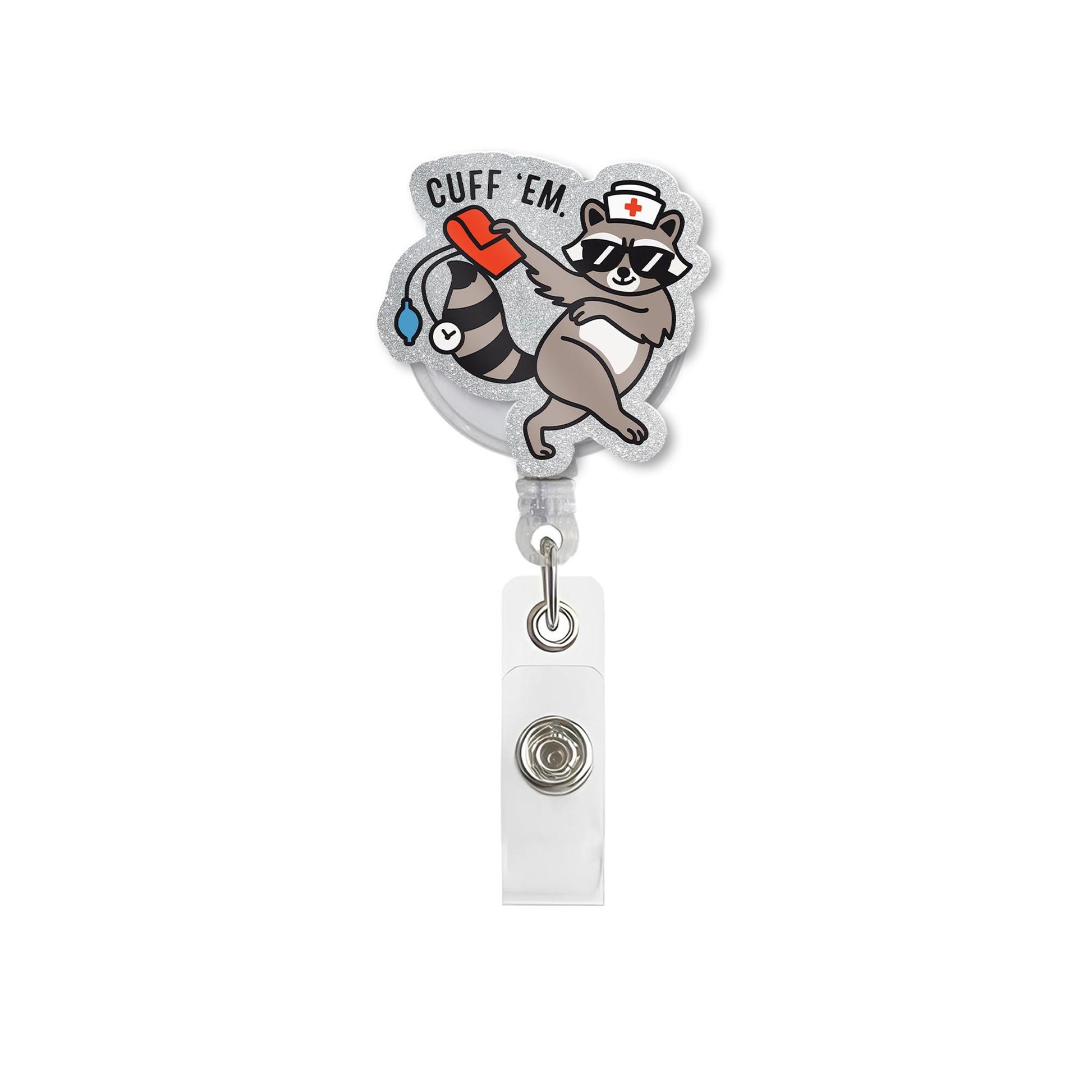 Nurse Funny Badge Reel, Silly Raccoon Nurse Badge Clip, ER Nurse ID Holder, RN Nurse Name Tag Cuff Em Nurse Practitioner Nurse Appreciation
