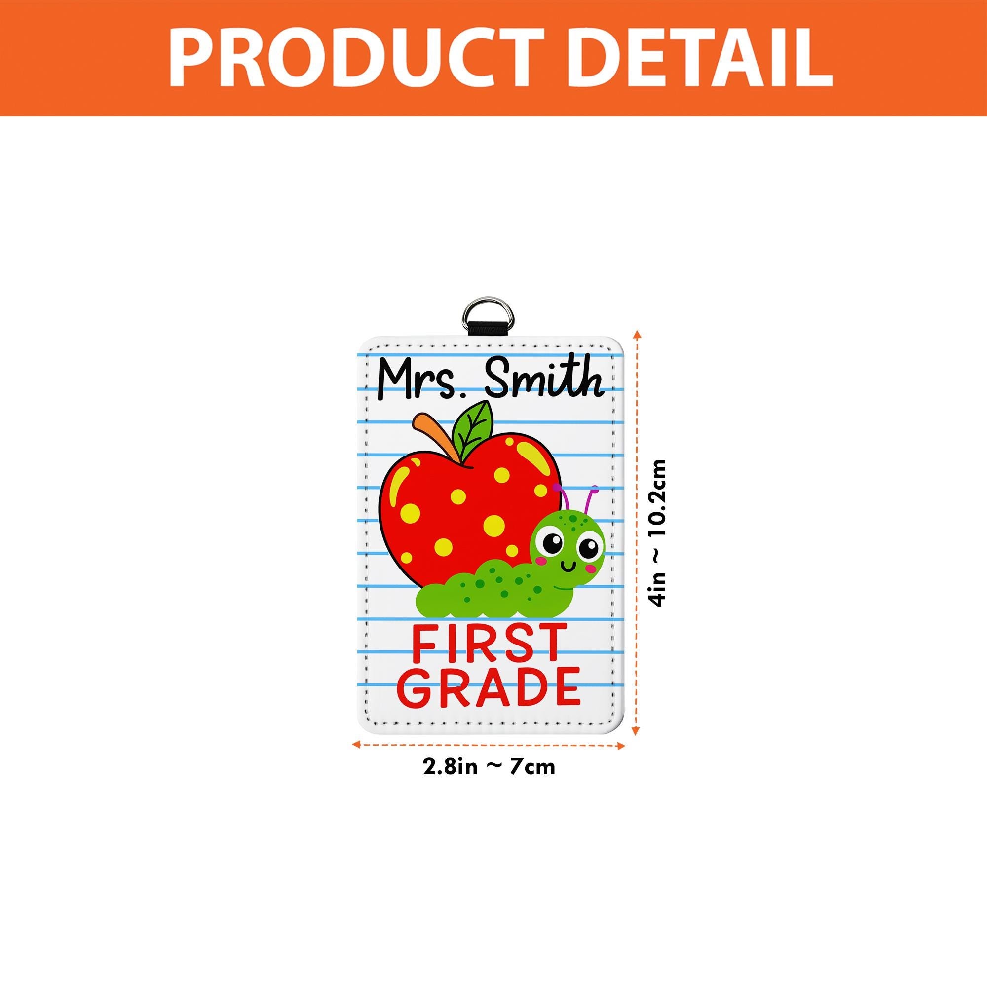 Personalized Teacher Badge Reel Holder, Cute Apple, Worm First Grade Name Tag, Back to School Classroom Lanyard ID Accessory, Back To School