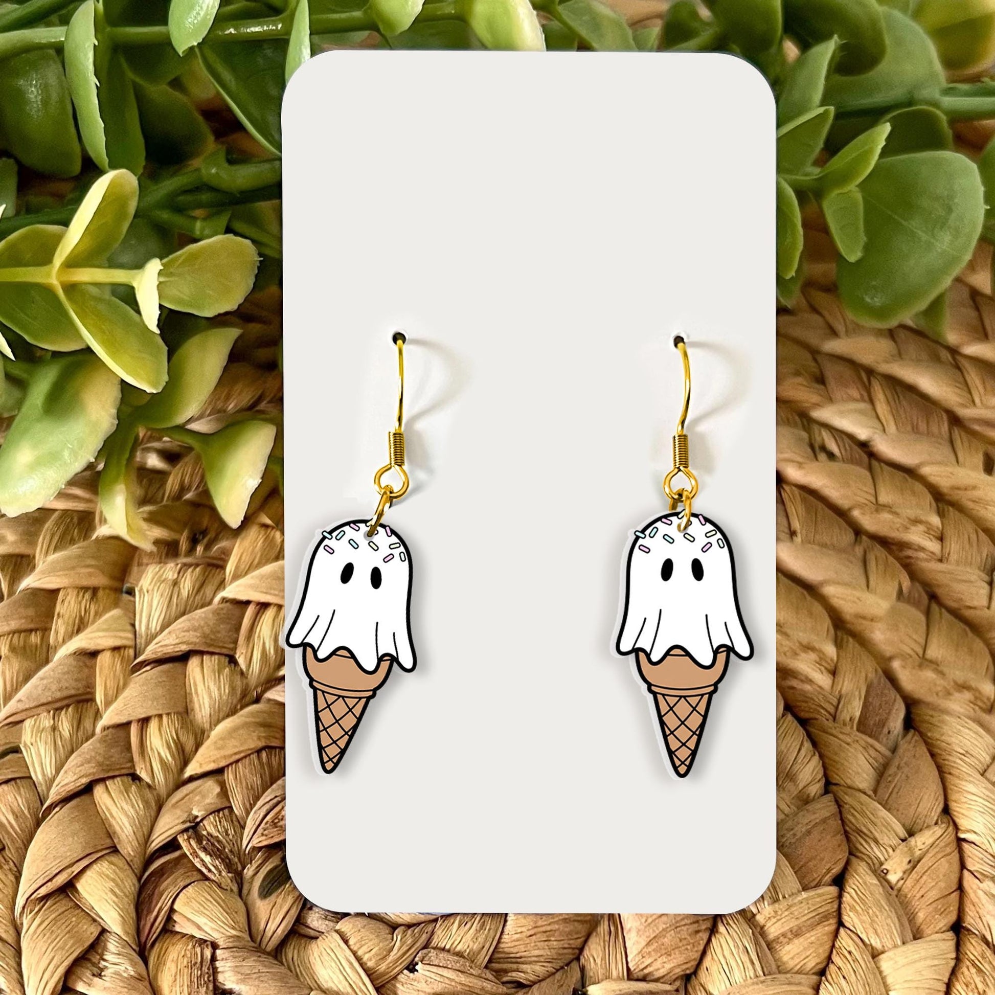 Ghost Ice Cream Earrings, Spooky Sweet Treat Dangles, Halloween Dessert Jewelry, Cute Ghost Gift, Unique Summer Goth Accessory
