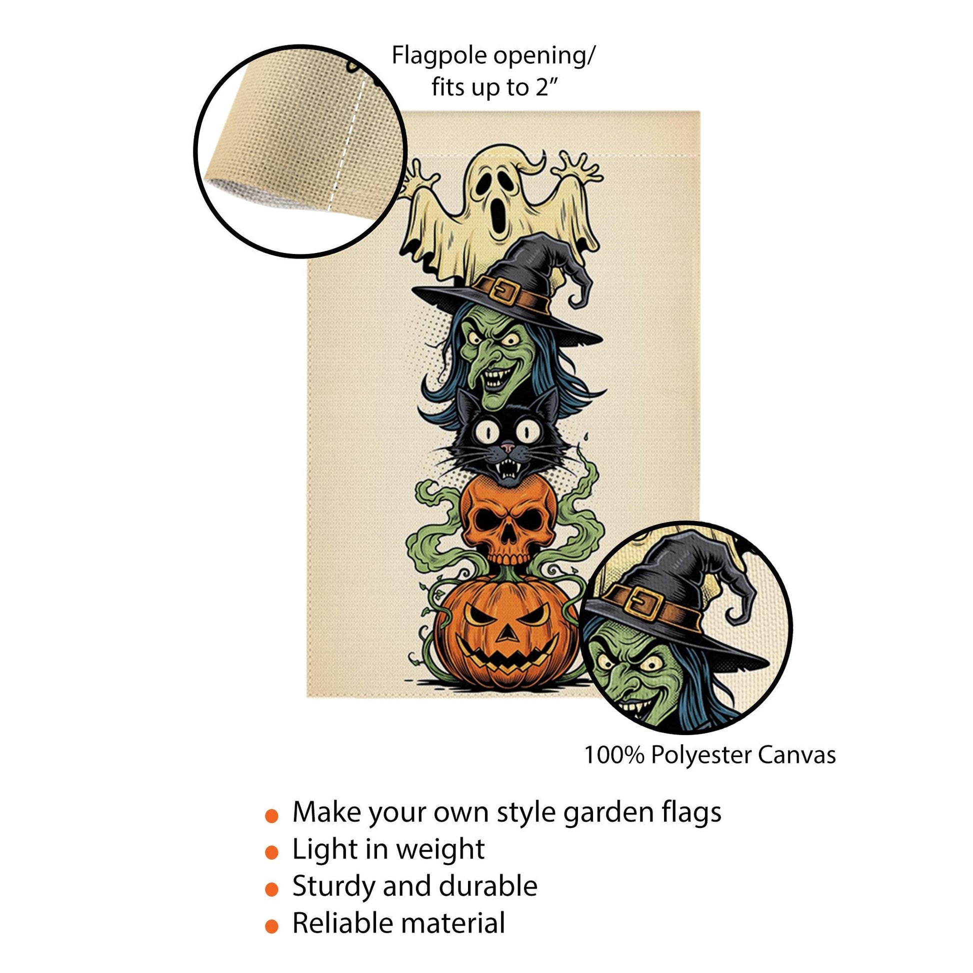 Halloween Garden Flag | Witch Ghost Black Cat Pumpkin Yard Decor | Fall Outdoor Banner | Spooky Lawn Decoration | Trick or Treat Sign