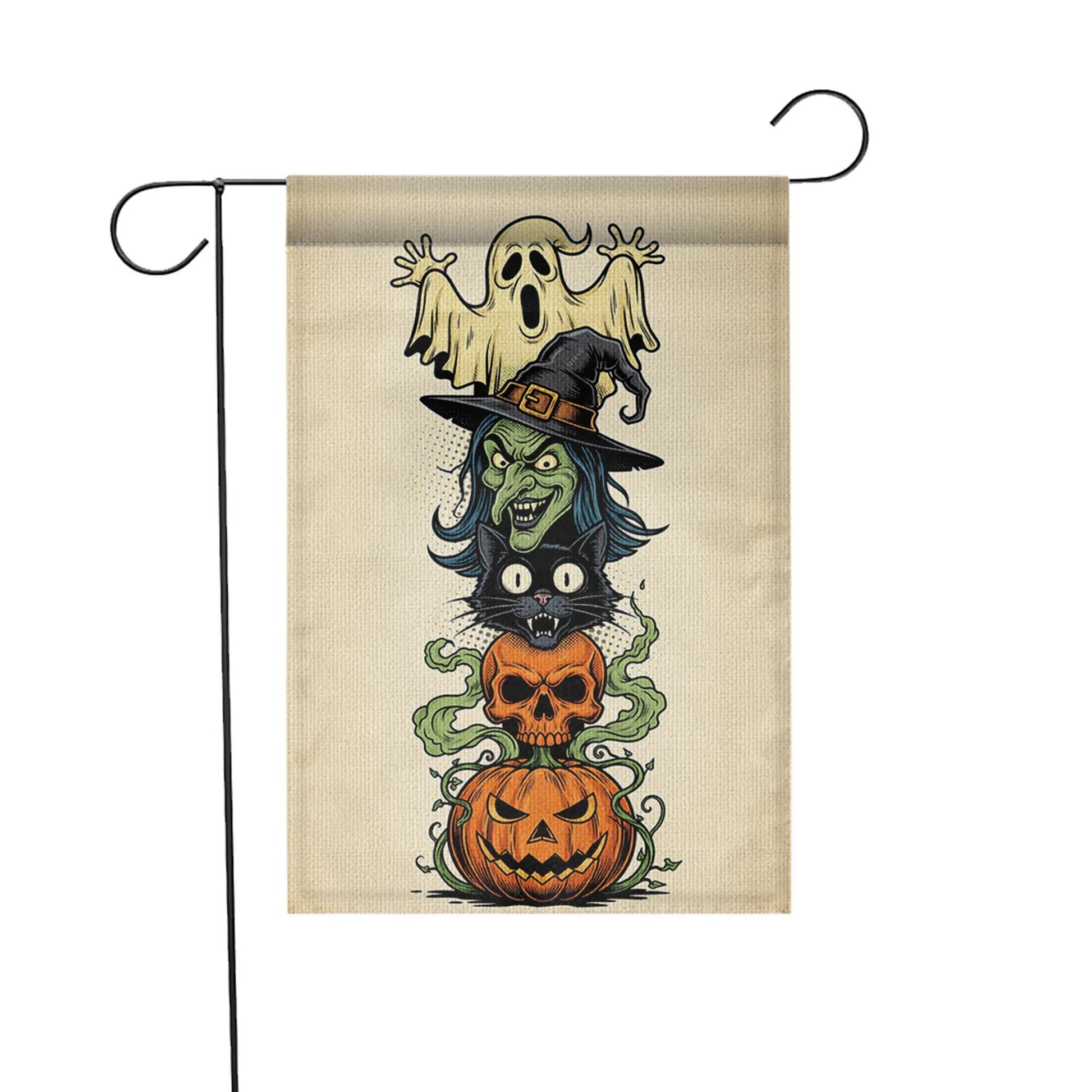 Halloween Garden Flag | Witch Ghost Black Cat Pumpkin Yard Decor | Fall Outdoor Banner | Spooky Lawn Decoration | Trick or Treat Sign