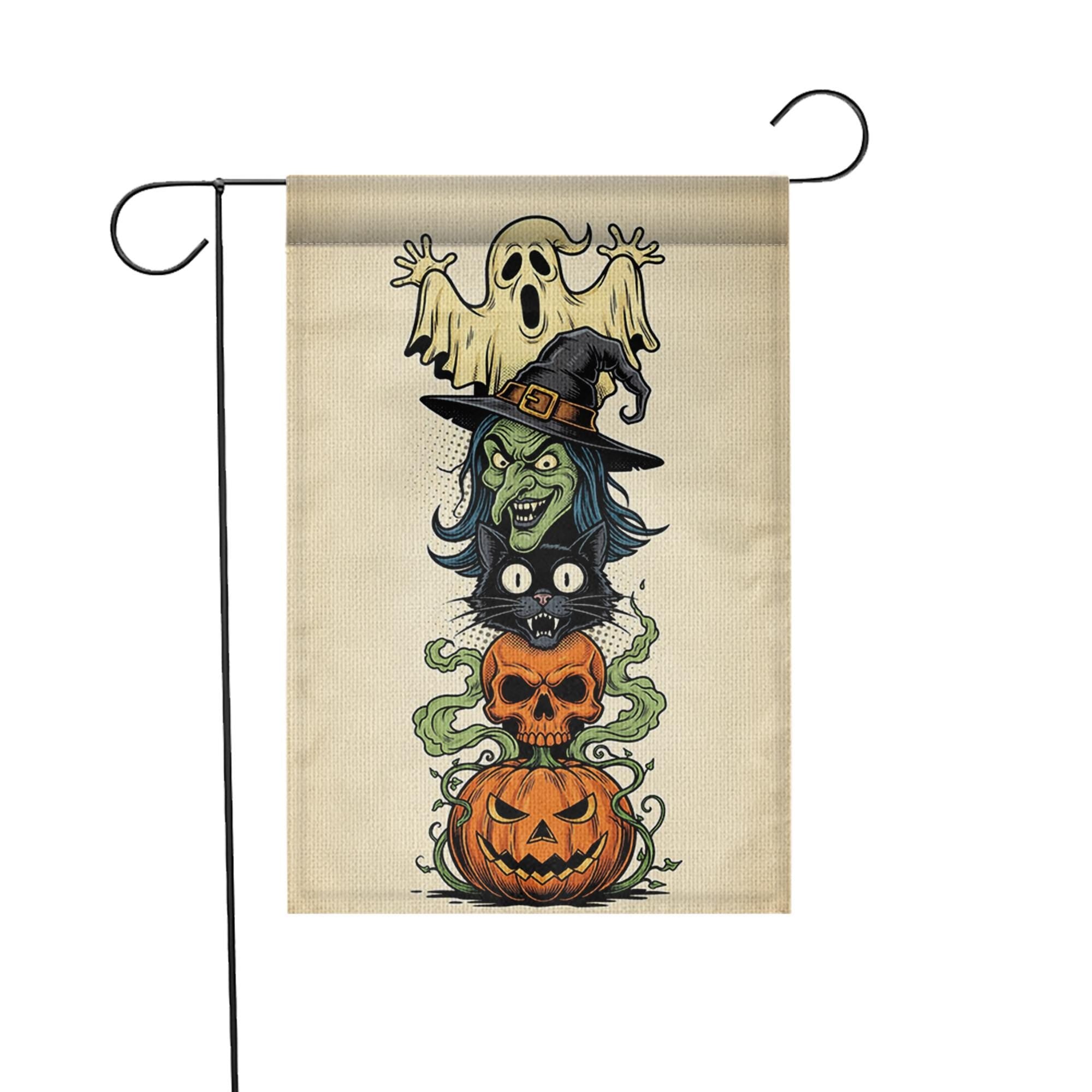 Halloween Garden Flag | Witch Ghost Black Cat Pumpkin Yard Decor | Fall Outdoor Banner | Spooky Lawn Decoration | Trick or Treat Sign