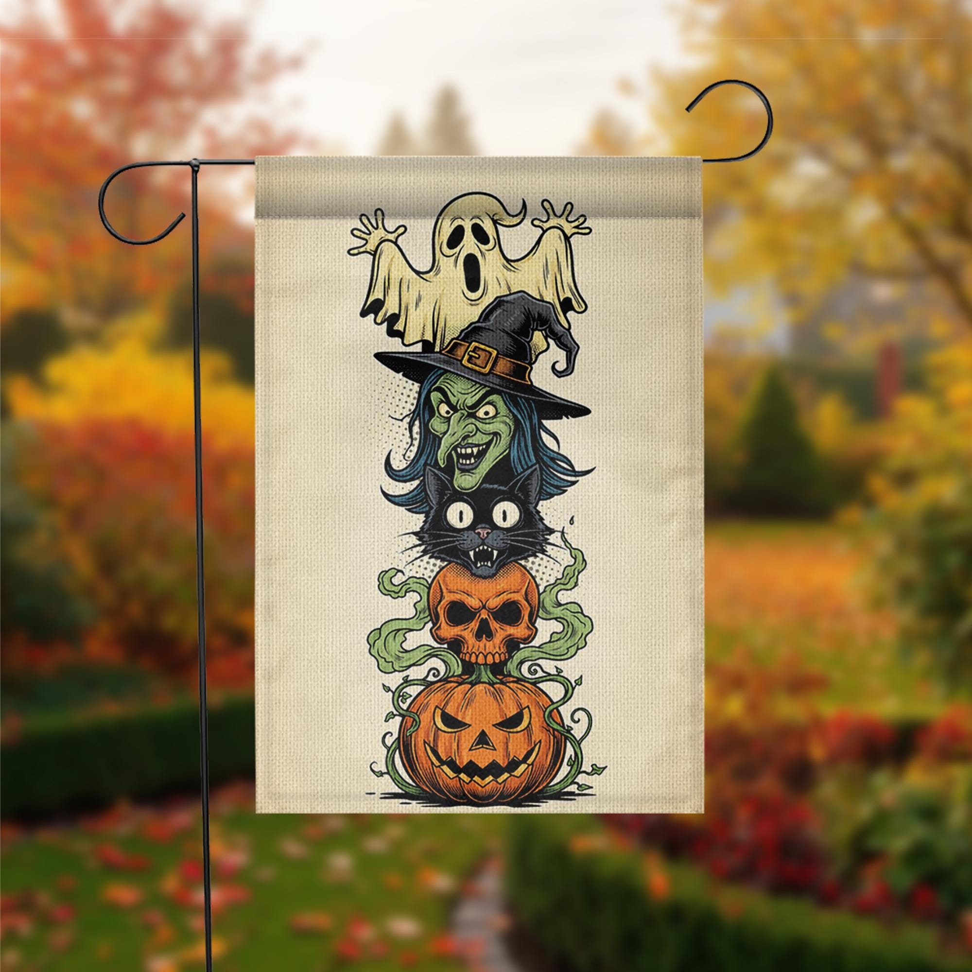 Halloween Garden Flag | Witch Ghost Black Cat Pumpkin Yard Decor | Fall Outdoor Banner | Spooky Lawn Decoration | Trick or Treat Sign