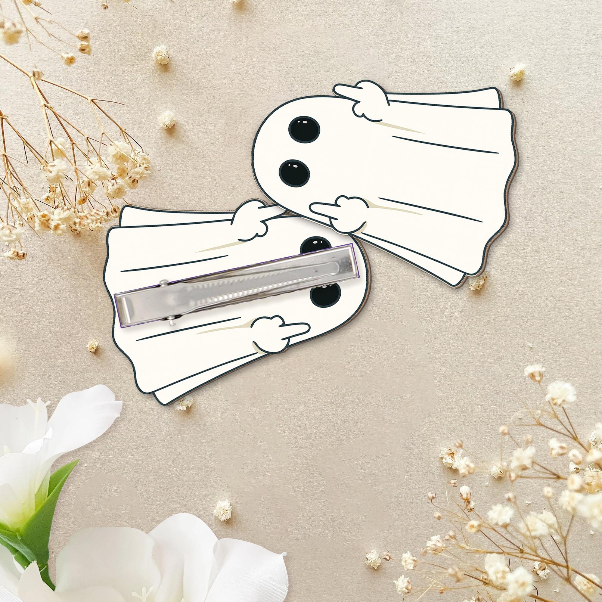 Rude Ghost Hair Clip – Funny Adult Halloween Hair Accessory, Middle Finger Ghost Barrette, Spooky Sassy Goth Girl Gift
