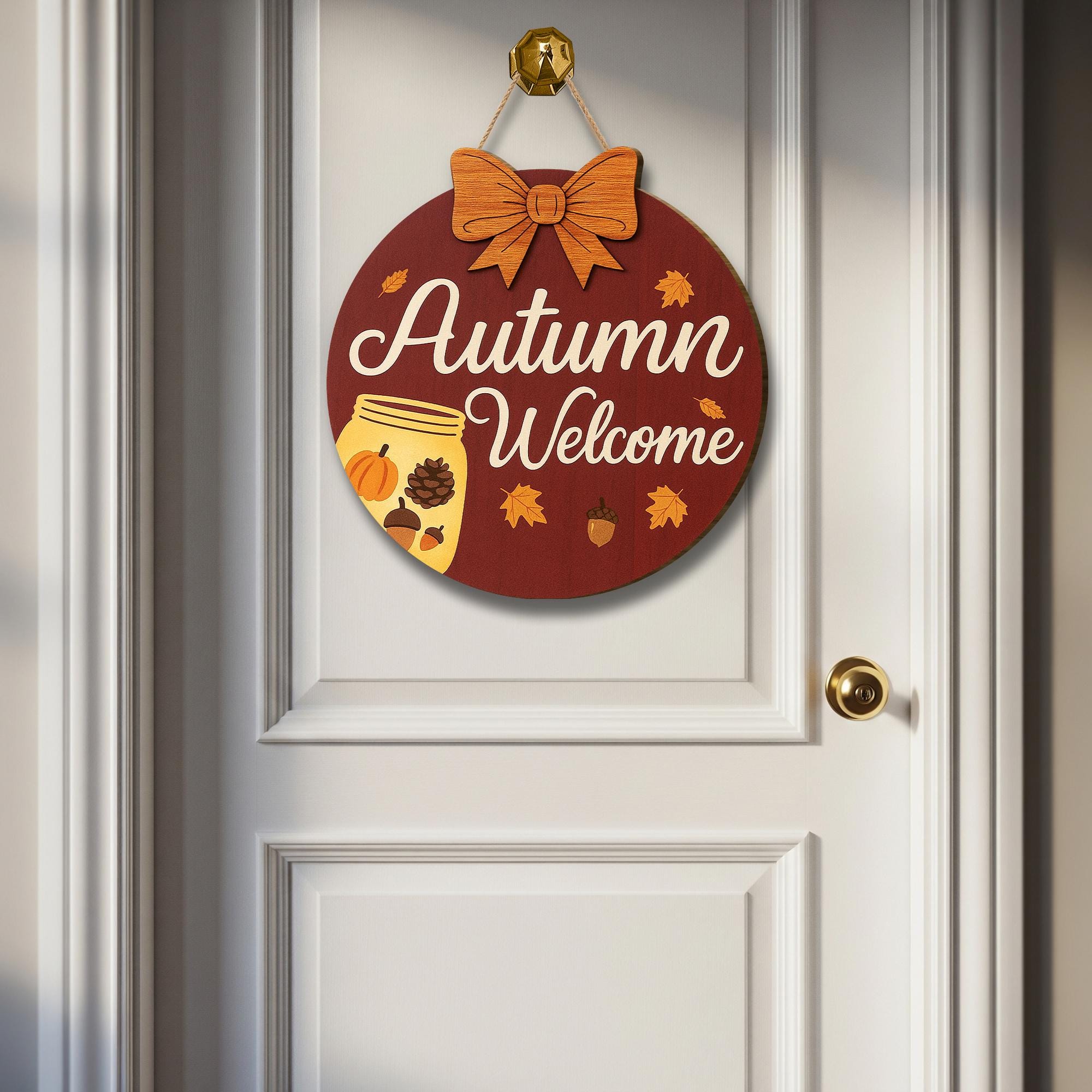 Autumn Welcome Sign, Fall Front Door Decor, Wooden Pumpkin Acorn Plaque, Rustic Fall Home Decor, Seasonal Door Hanger, Harvest Welcome
